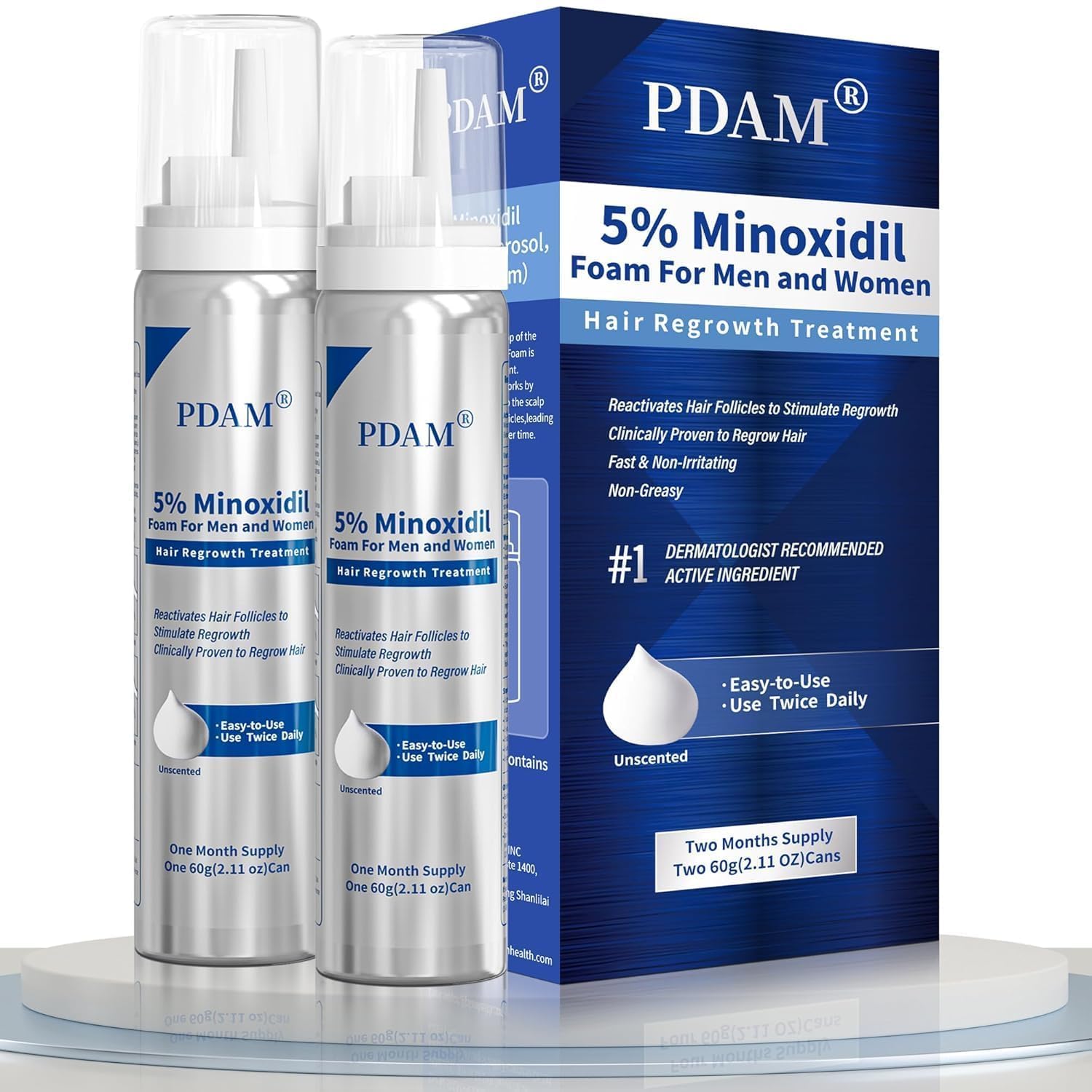 5% Minoxidil for Men and Women Foam – 2 PACK – Clinically Proven to Regrow Thinning Hair, Topical Hair Loss Treatment, Maximum Strength Foam – 2 Month Supply 0.5 Fl Oz (Pack of 2) 2 PACK