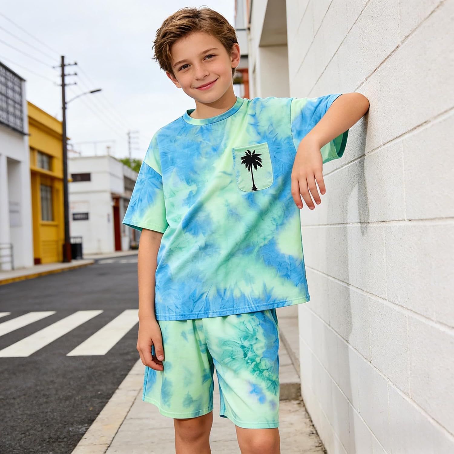 Kids Boys Summer Clothes 2 Piece Short Sleeve Tie Dye T-Shirt & Casual Shorts Set Teen Boys Summer Outfits Set6-12Y - Image 4