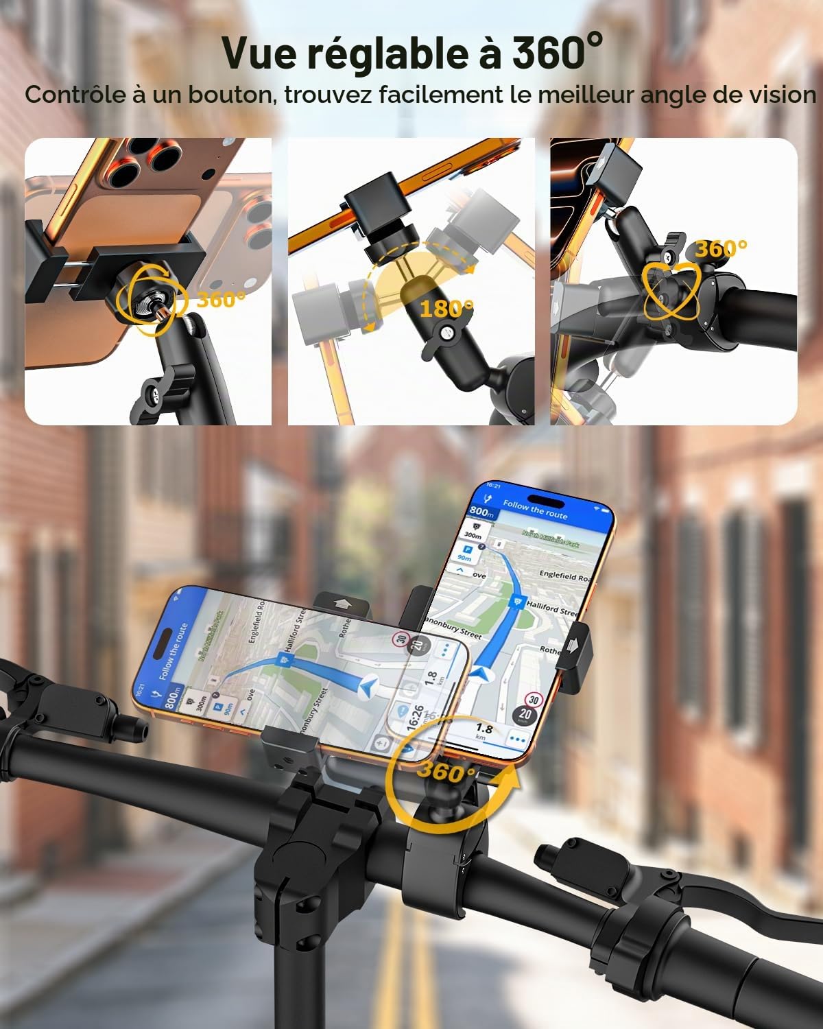 Support Téléphone Scooter en Métal - [Stable, Ne Tombe Pas] | Support Téléphone Trottinette Electrique Boot Moto avec Bras en Aluminium pour 4-7", iPhone 17 16 15 Pro Max Plus, Pixel, etc