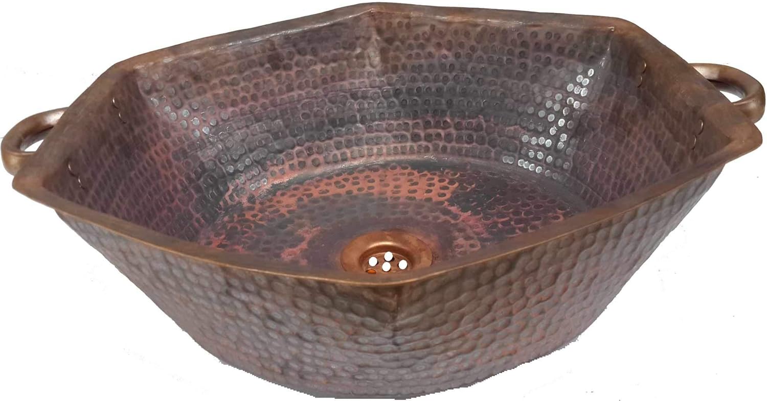 Side Handles Industrial Rustic Vessel Hexagonal Copper Bathroom Sink Farmhouse Washbasin