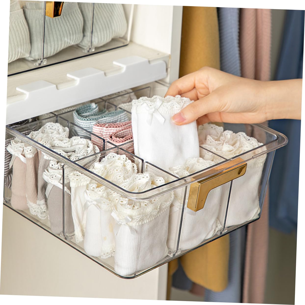 Garneck Sockenorganizer mit Mehreren Fächern aus Pet mit Deckel