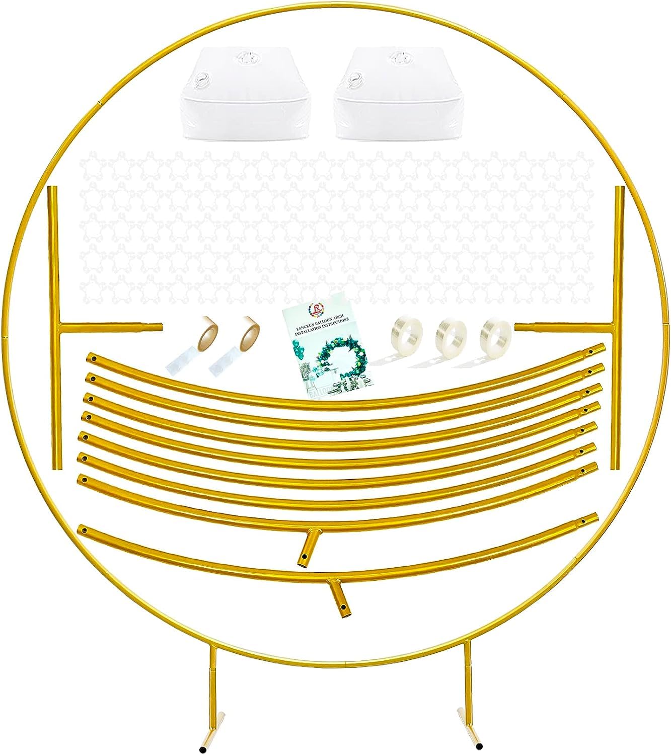 LANGXUN 7.2ft Gold Metal Round Balloon Arch kit, Backdrop Circle Stand Arch Frame for Wedding Birthday Party Decoration, Graduation Decorations and Baby Shower Photo Background