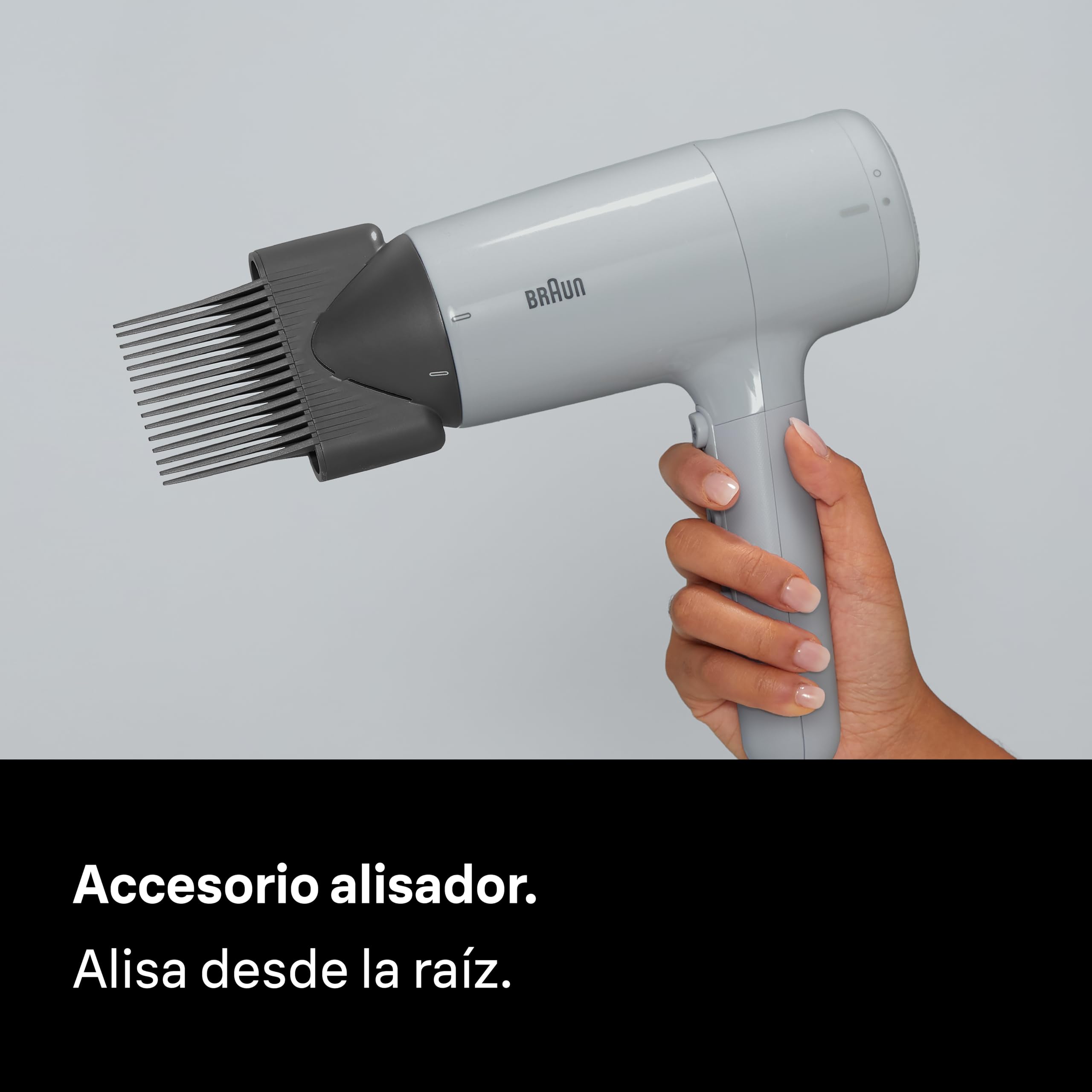 Secador de pelo Braun HD2.35 – Secador potente con difusor, peine alisador y boquilla de secado, tecnología IONTEC, motor de 2200 W, 3 temperaturas y 2 velocidades, acabado gris satinado – BRHD235E