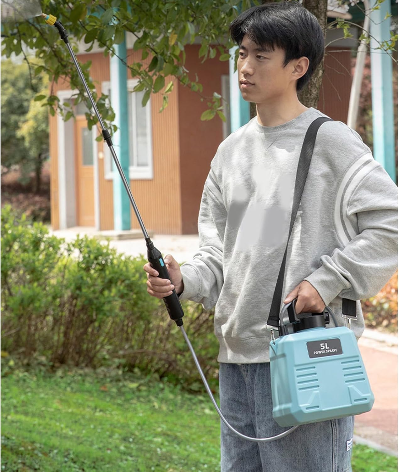 Cordless Pressure Sprayer 4 Misting Pattern Rechargeable 5L Large Capacity Telescoping Extension Wand for Plant Garden Electric Sprayer Rechargeable