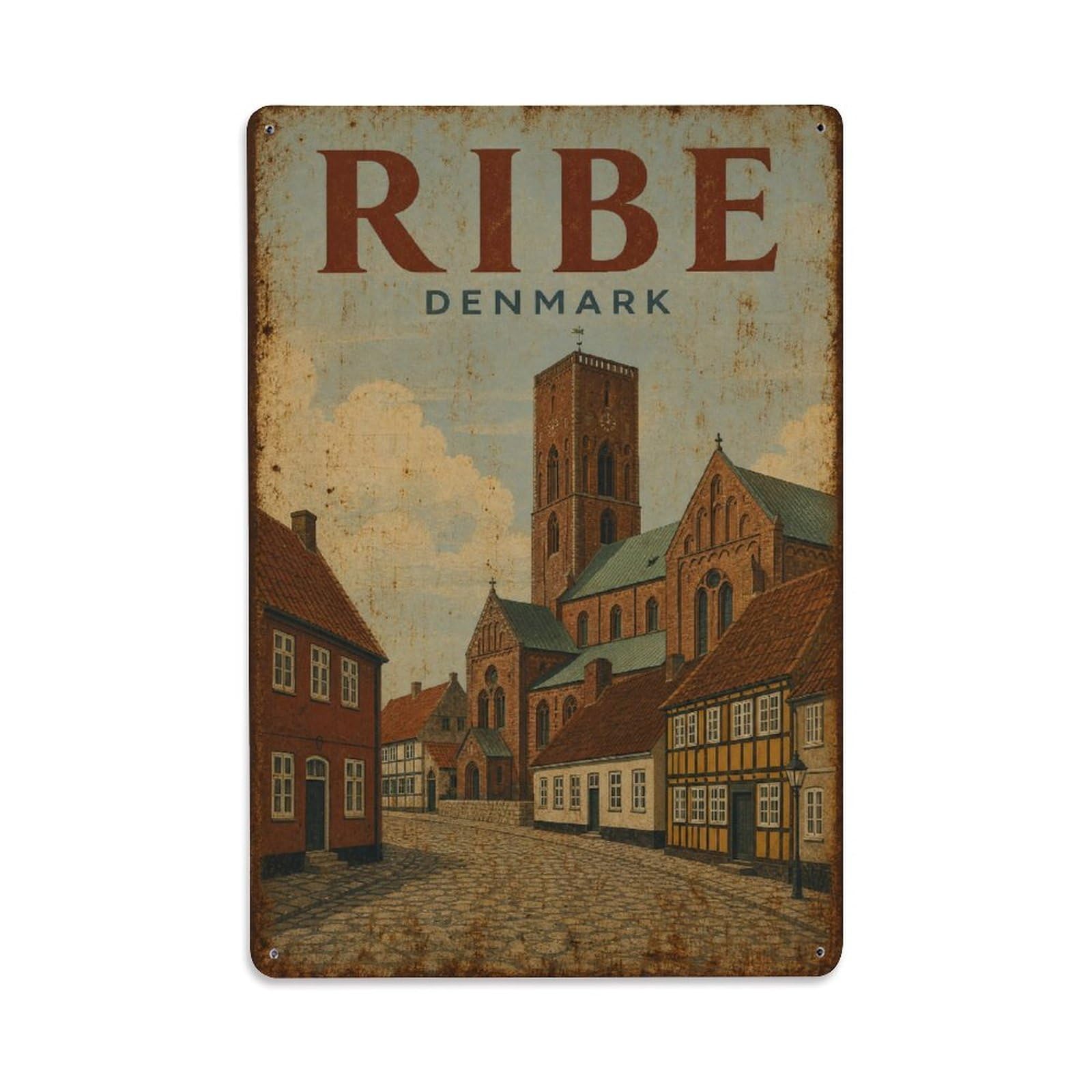 Travel Vintage Denmark Ribe Metal Tin Sign