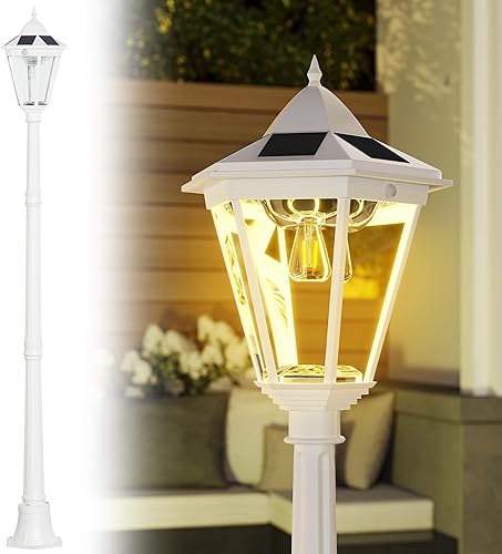 Outsunny Lámpara solar de poste de 77 pulgadas, lámpara de calle vintage de aluminio impermeable para exteriores, sensor activado por movimiento