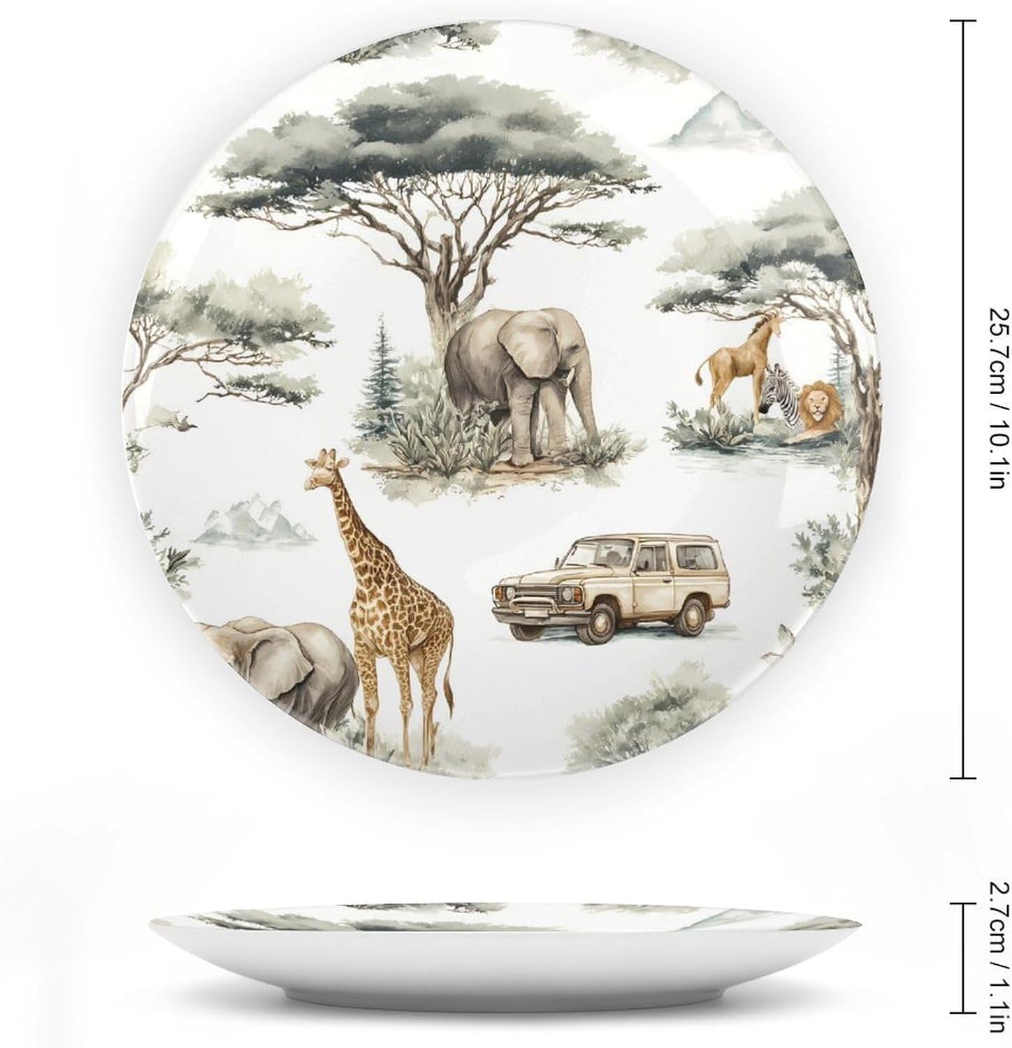 African Wild Animal Hunting Decorative Plates for Display Ceramic Plate Tray with Stand Hanger Home Decor