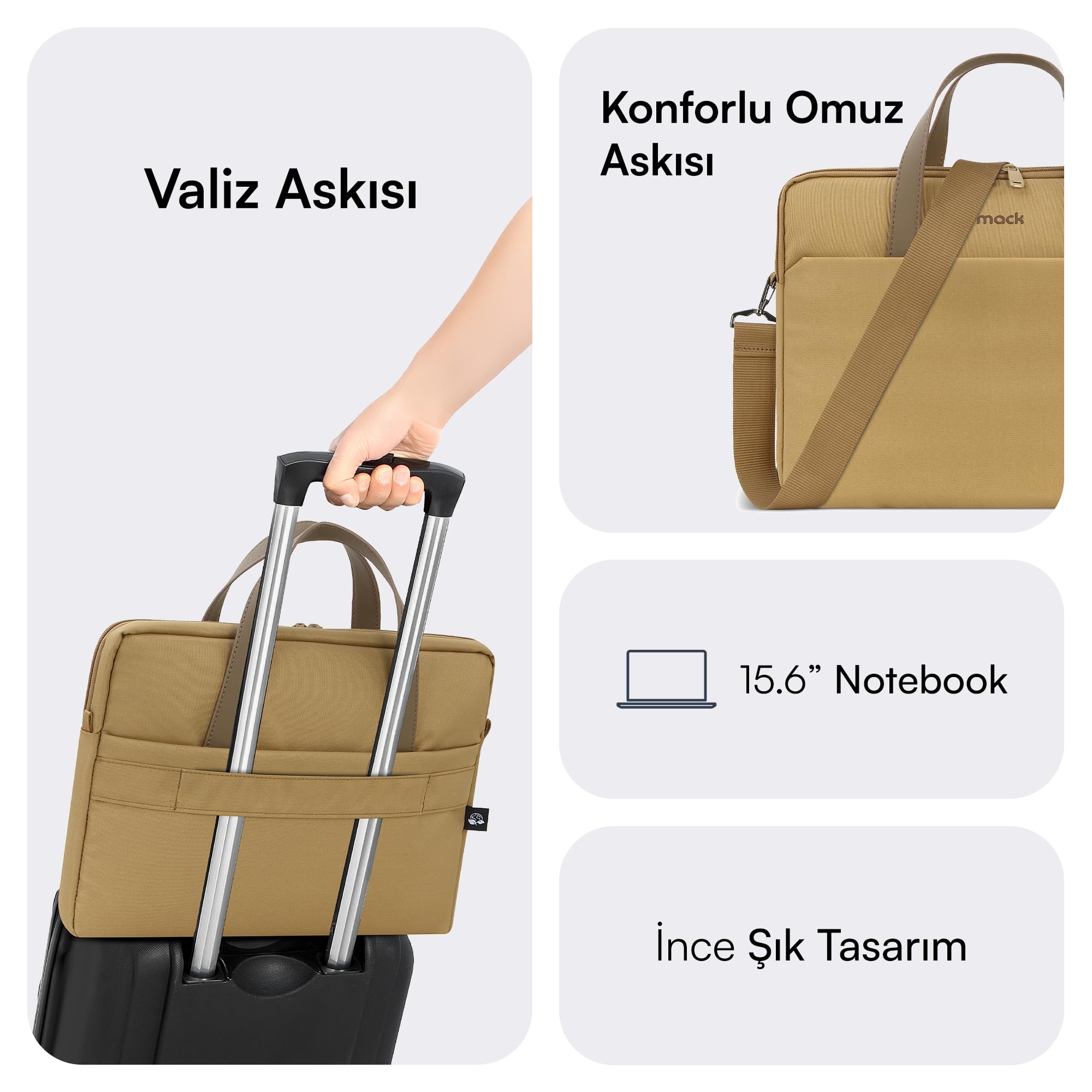 Mack MCE-1513 Nova Eco Çevre Dostu Laptop Çantası, 15.6 inç Bilgisayar Çantası, Kadın ve Erkek Notebook Çantası, YKK Fermuarlı Macbook Çantası, İş ve Evrak Çantası, Camel