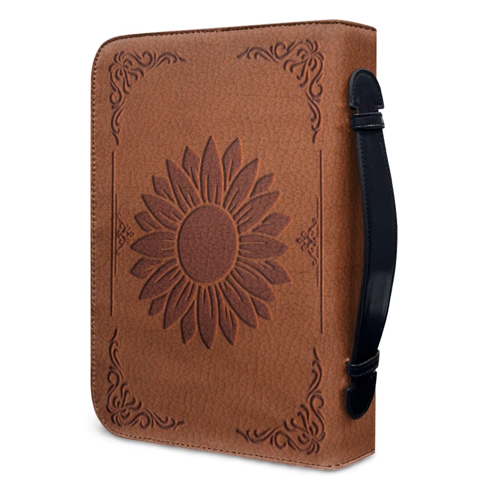 Funda para la Biblia con estampado de girasol marrón, funda de transporte para la iglesia, bolsa protectora de la Biblia con asa, perfecta para hombres y mujeres, bolsa de iglesia protectora