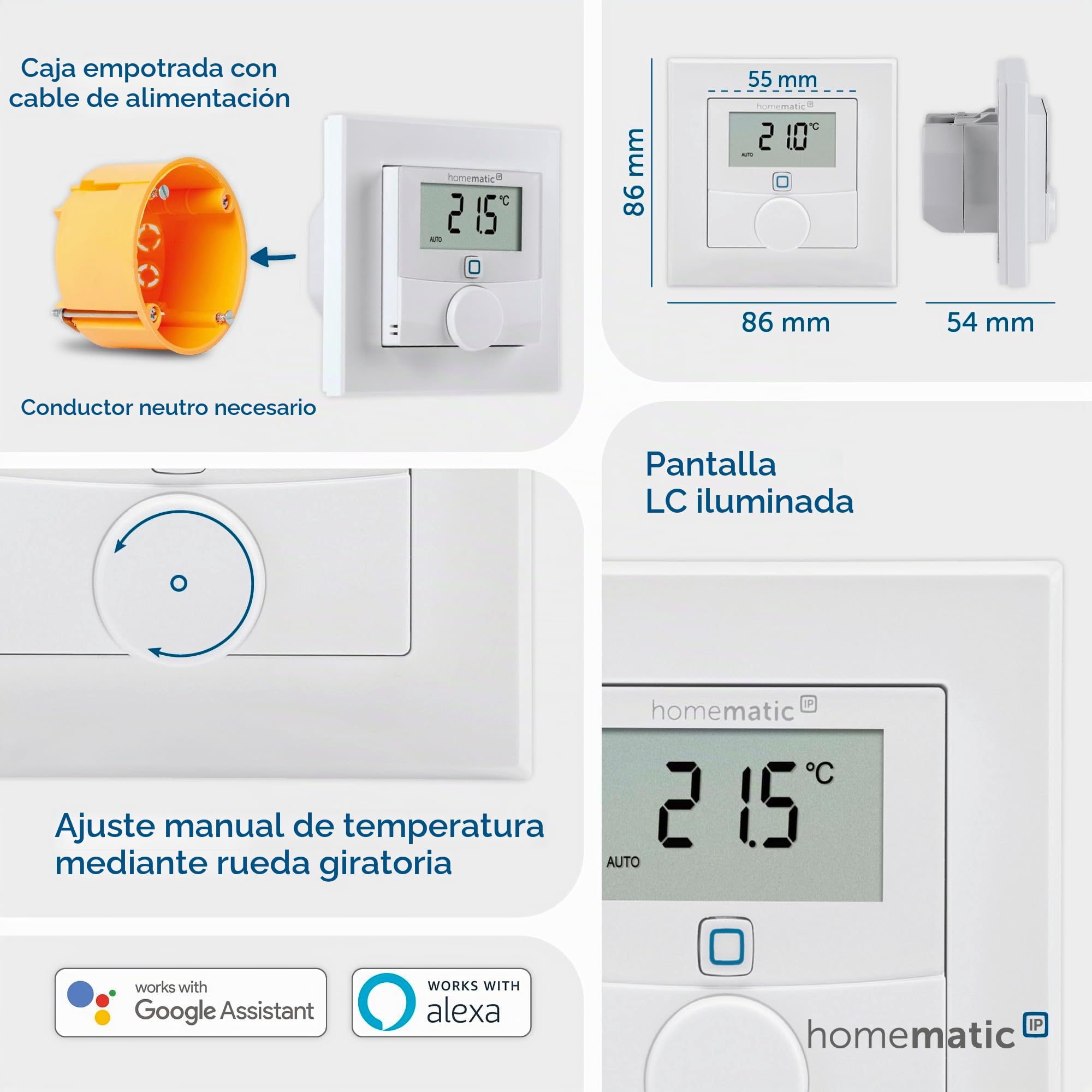 Homematic IP HmIP-BWTH RF Blanco termoestato - Termostato (RF, Blanco, IP20, 130 m, LCD, 230 V)