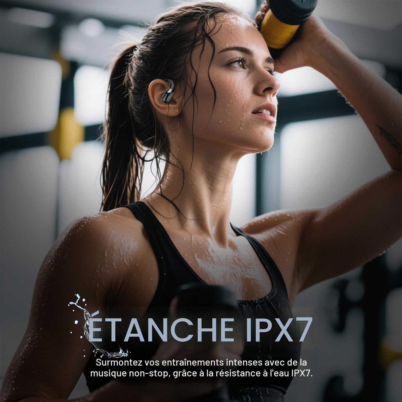 2026 Bluetooth 6.0 Open Ear Ecouteurs sans Fil Sport avec Zone de Tapotement Élargie et Crochet d'oreille Air, 60H Écouteurs sans Fil avec ENC Mic, IP7 Oreillette pour Course/Fitness/Cyclisme