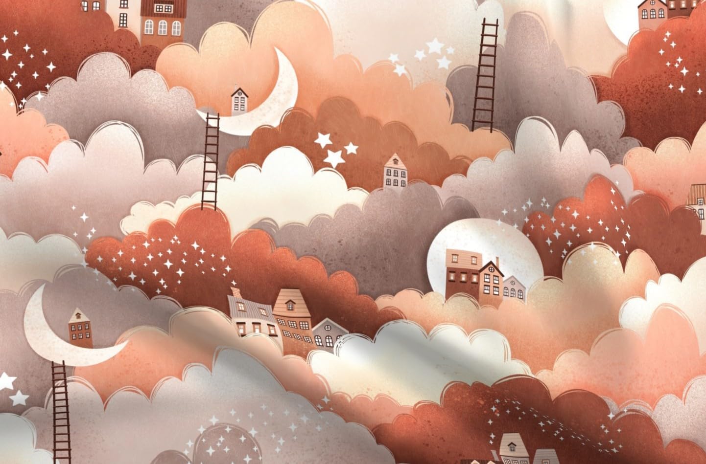 Spoonflower Fabric - Celestial City Warm Boho Colors Large Scale Terracotta Neutral Printed on Petal Cotton Fabric Fat Quarter - Sewing Quilting Apparel Crafts Decor