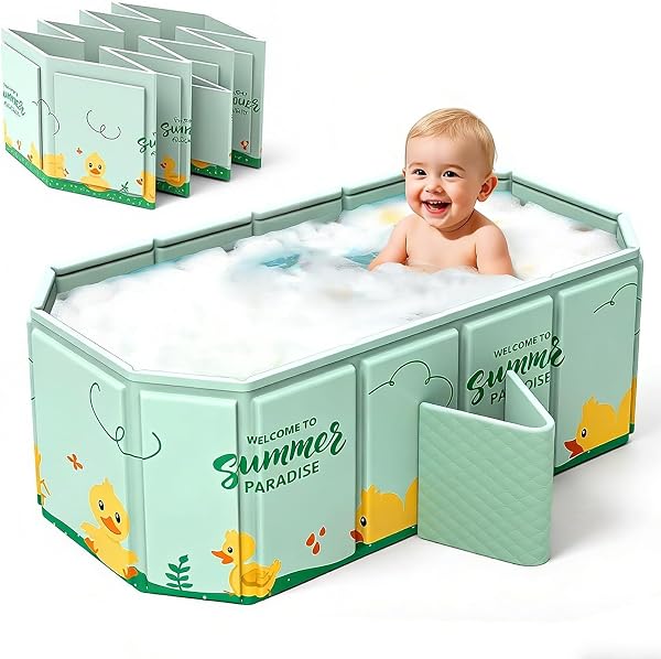 Vasca da Bagno Pieghevole per Bambini, Adatta da 0 a 8 Anni, Multiuso e Salvaspazio, Vaschetta Bagnetto Neonato Pieghevole con Tappo di Scolo, Vasca da Bagno Portatile per Bambini (blu) - 1