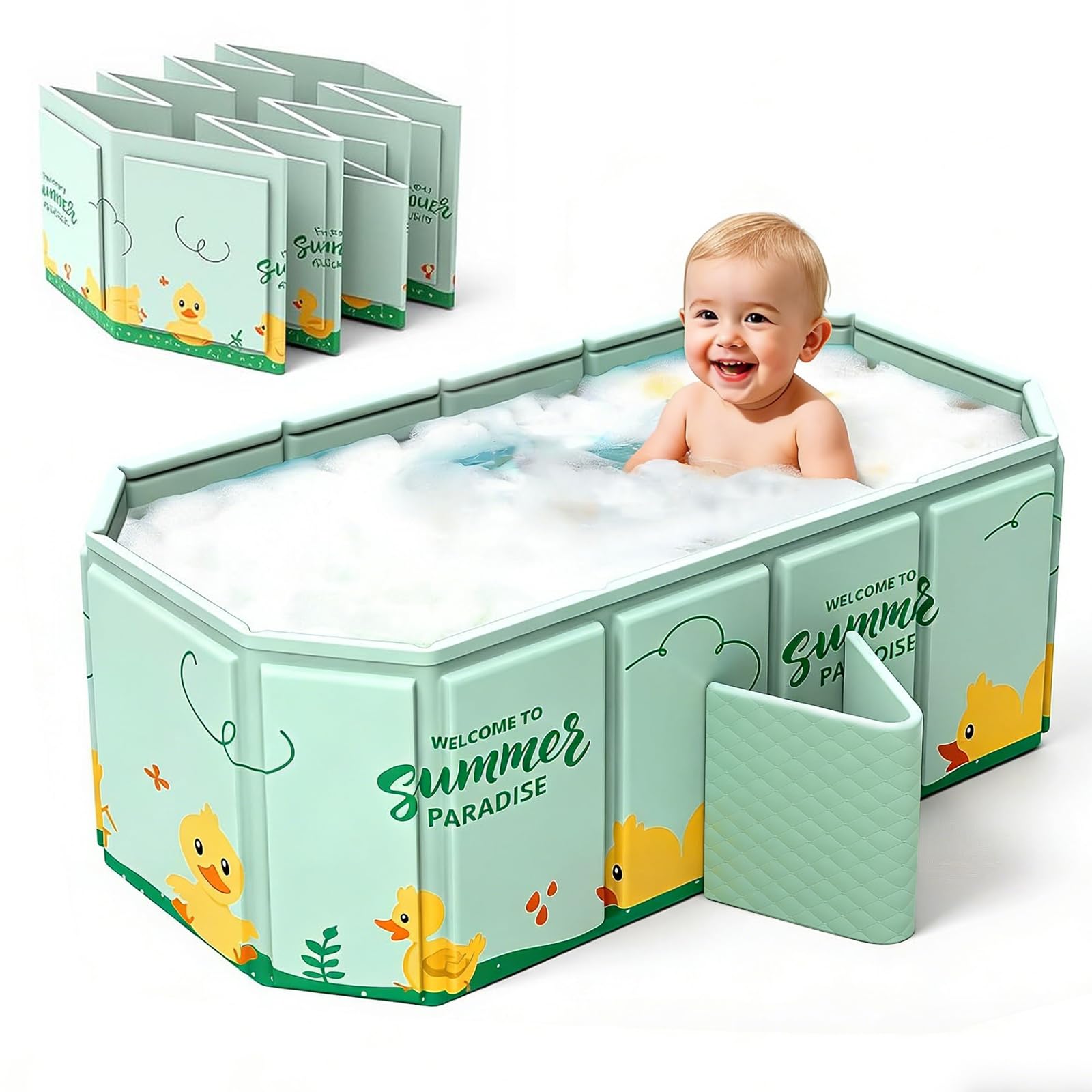 Vasca da Bagno Pieghevole per Bambini, Adatta da 0 a 8 Anni, Multiuso e Salvaspazio, Vaschetta Bagnetto Neonato Pieghevole con Tappo di Scolo, Vasca da Bagno Portatile per Bambini (blu)