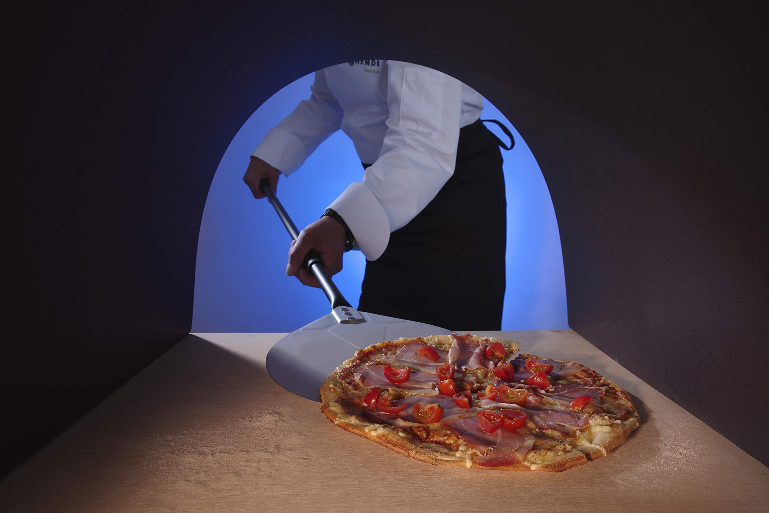 HENDI Pizza Shovel Round with Push Handle Pizza Peel Bread Pusher 1200 x 230 mm Aluminium