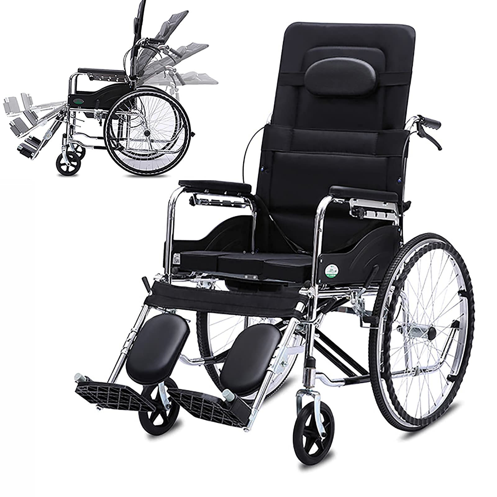 Sillas de ruedas plegables ajustables,Silla de ruedas eléctrica plegable ligera para discapacitados,Silla de ruedas con inodoro plegable manual funcional con respaldo reclinable