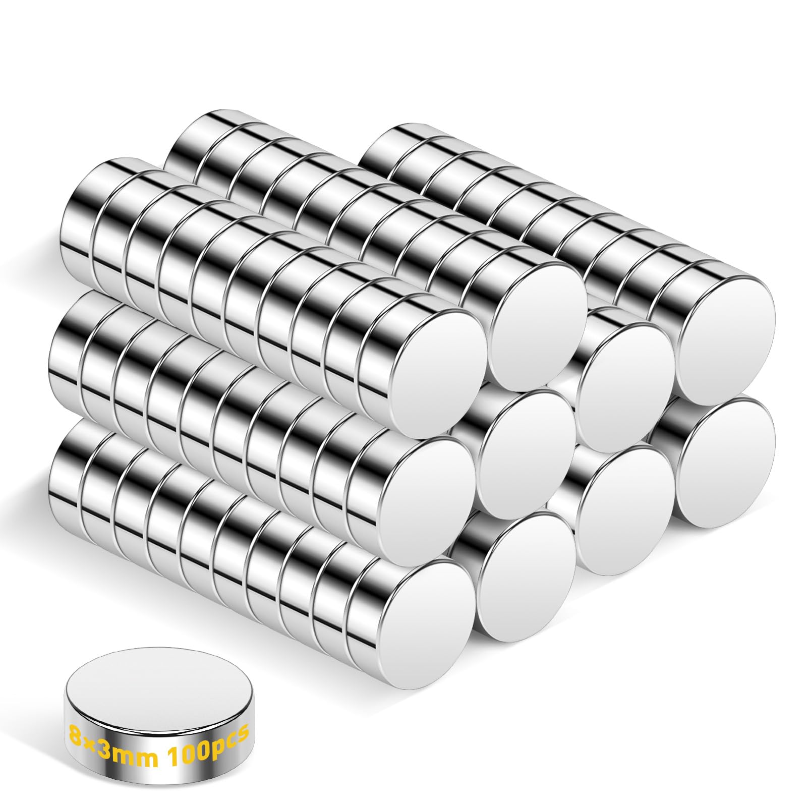 Wukong 8×3mm Small Strong Magnets, 100 Pack Mini Magnets for Crafts, Fridge Magnets, Tiny Magnets for Whiteboard, Notice Board and Ofiice