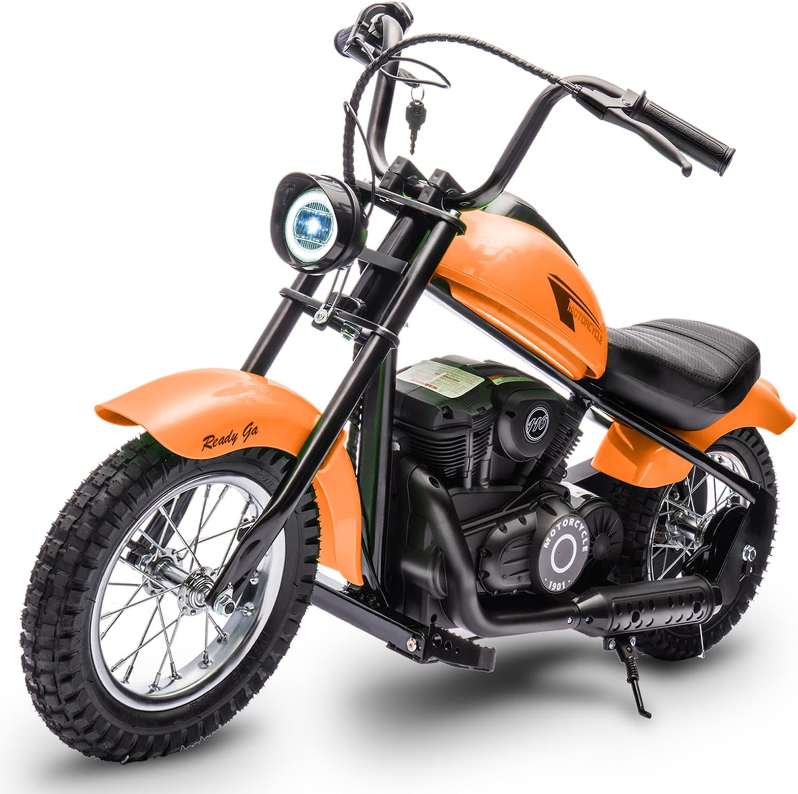 Electric Motorcycle for Kids, 24V 250W Kids Electric Dirt Bike, Two Speed Max Up to 14MPH & 60 Minutes Continuous, with Led Lights, Leather Seat, Rear Brake, Electric Motorbike for Kids/Teens, Orange