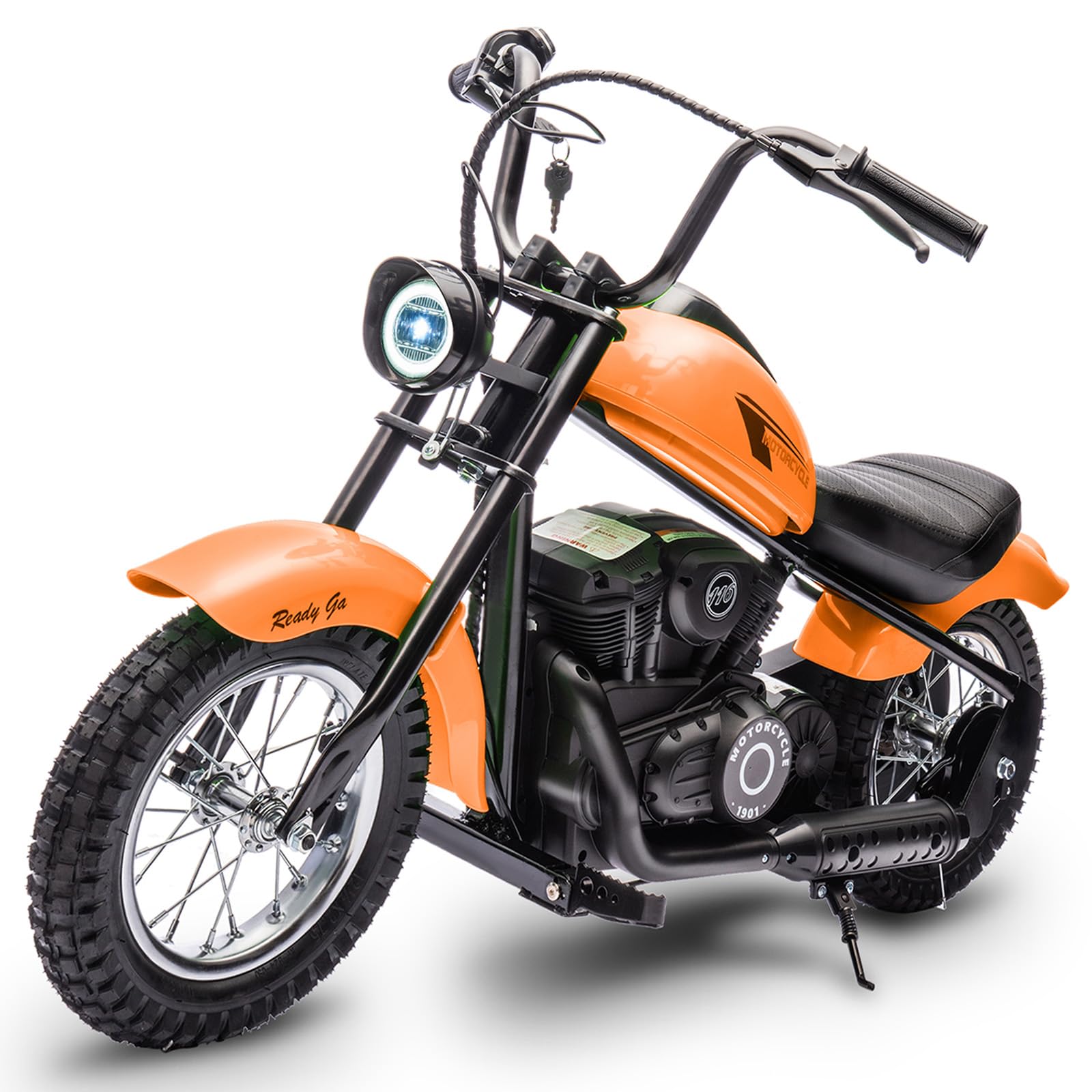 Electric Motorcycle for Kids, 24V 250W Dirt Bike, Two Speed Max Up to 14MPH & 60 Minutes Continuous, with Led Lights, Leather Seat, Rear Brake, Electric Motorbike for Kids/Teens, Orange