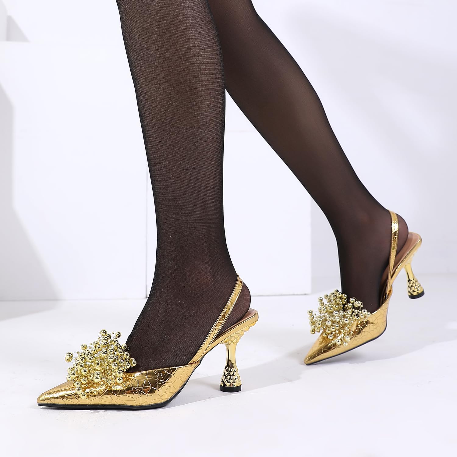 XCM Dress Shoes for Women Slingback Heels Pointed Closed Toe Block Heels 3.5 inch Comfortable Arch Support Slip On Kitten Heel Pumps for Wedding Party Casual Office Vacation - Image 6