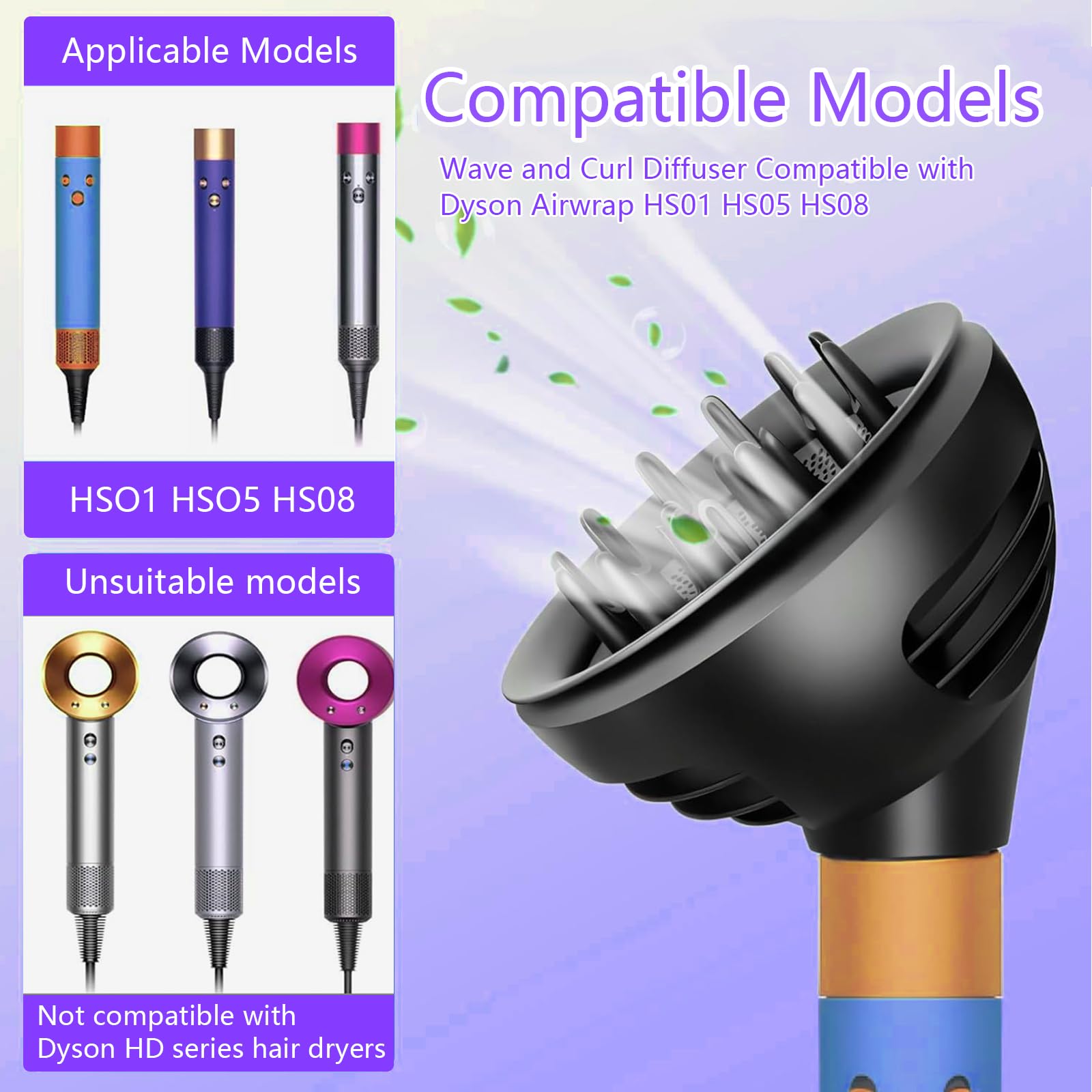Diffusore per Dyson Airwrap, Asciugacapelli, Diffusore Capelli Ricci Universale per HS01 HS05 HS08, 2 in 1 Embocco, Styling Aria, Asciugatura Rapida, Portatile Diffusore Phon