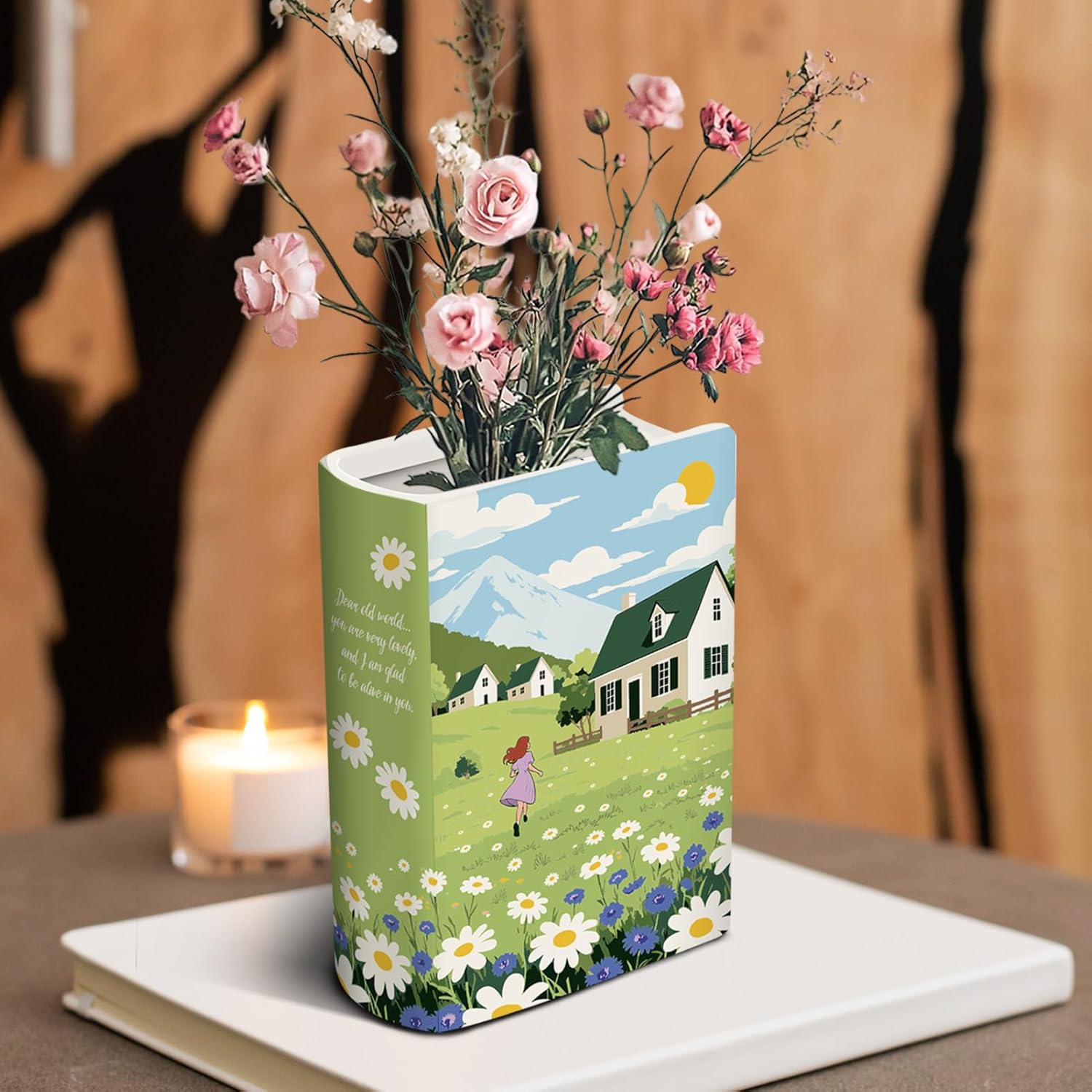 Large Ceramic Book Vase for Flowers Book-Shaped Decorative Vase Bookshelf Decor Unique Vases for Home Bedroom Office Decor - Anne of Green Gables