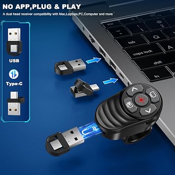 2 in 1 Presentation Clicker with Laser Pointer Finger Ring Clicker Rechargeable Presentation Clicker Long Distance PPT Clicker Remote Wireless Clicker Laser Pointer for Classroom Teacher Projector
