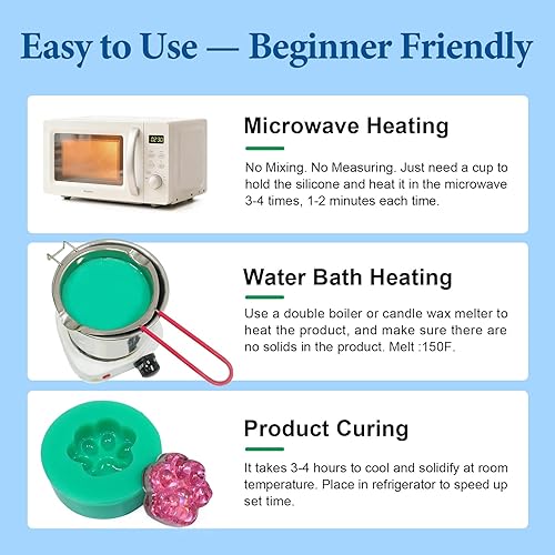 Miniatura 8 de JDiction Kit de fabricación de moldes de silicona removible, silicona reutilizable 35 veces para hacer moldes, sin mezcla, no tóxica, goma de