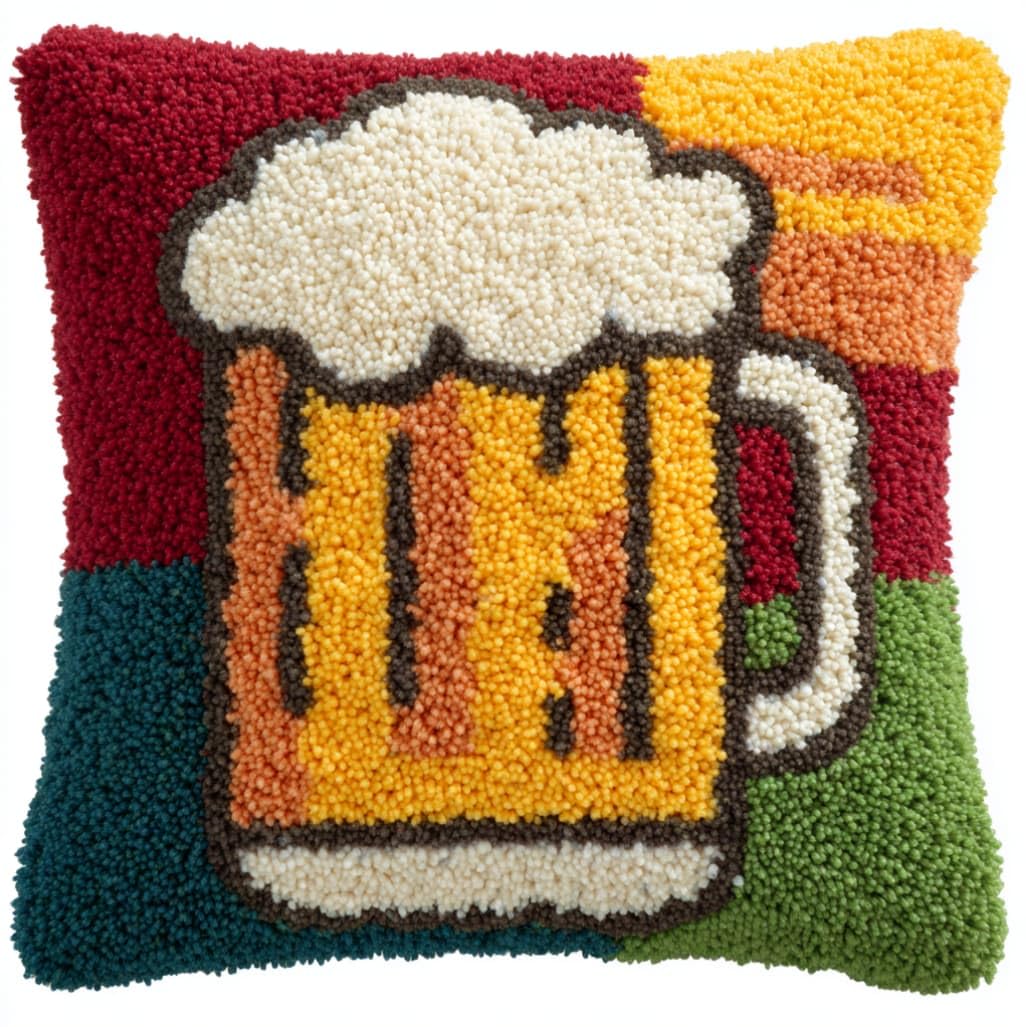 AxiangziK Latch Hook Rug Cushion Kit 43x43cm,Beer Mug
