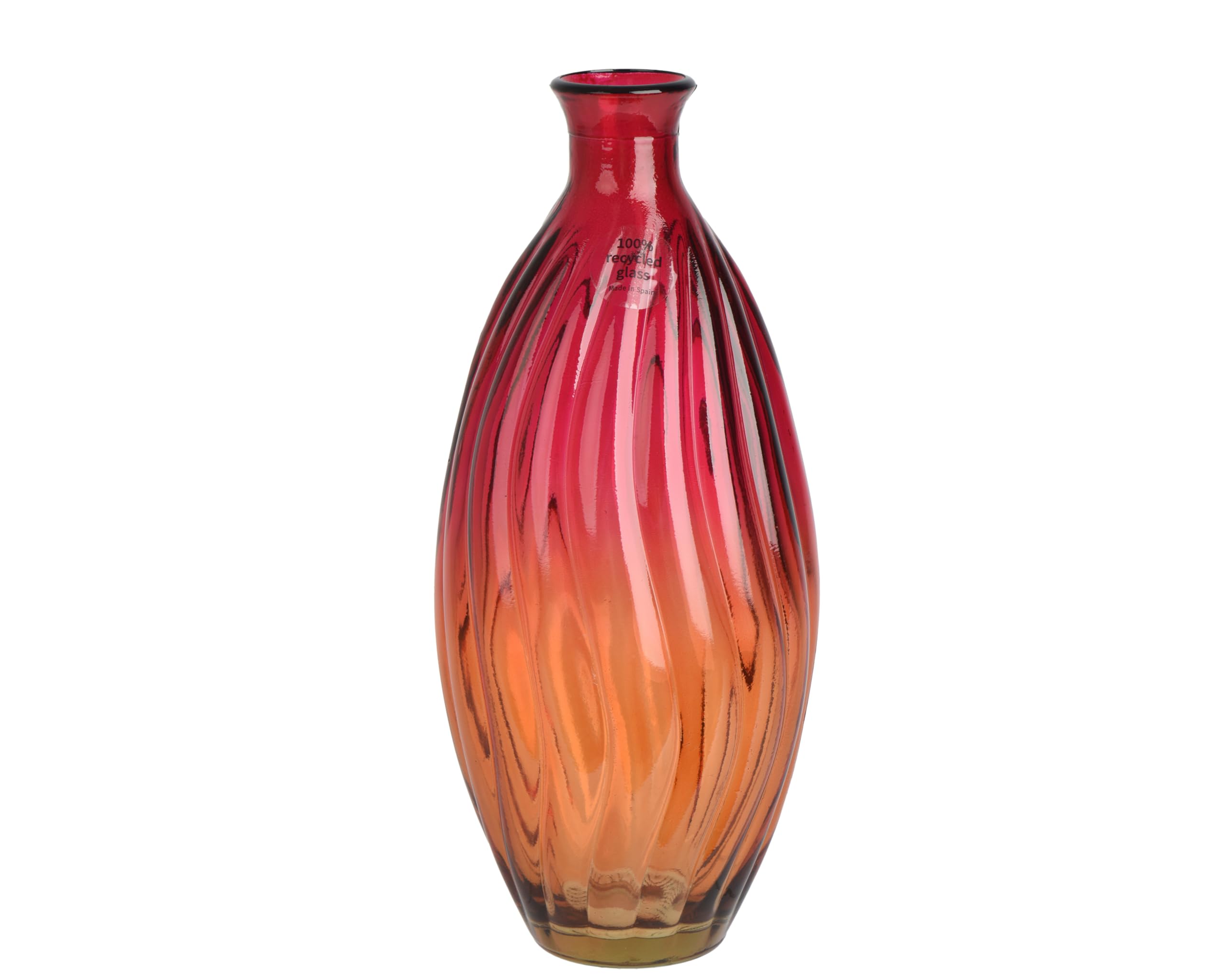 Vase en verre rouge orange d'exception 31 cm style bouteille