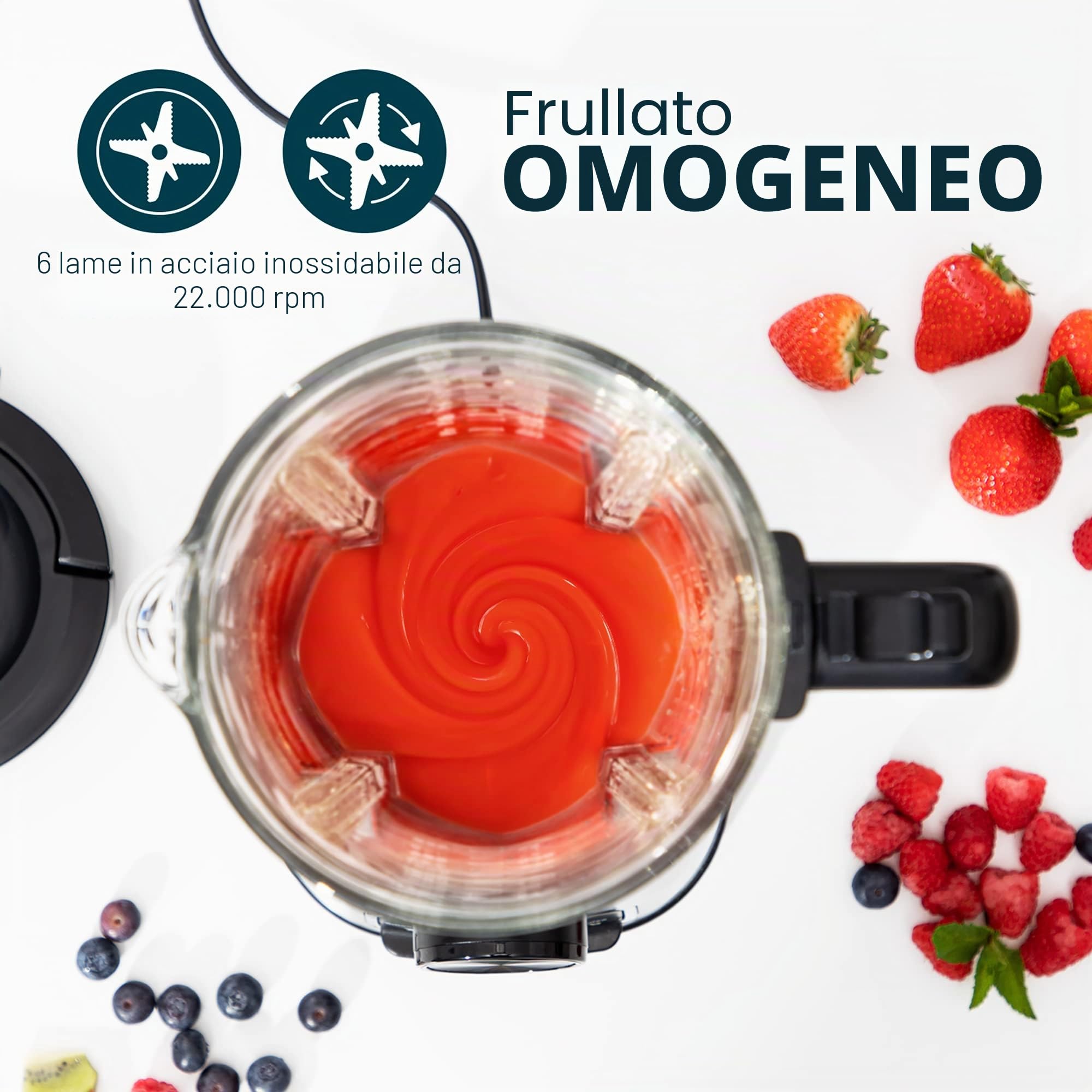 Princess Frullatore 212094-1400 W - 1,75 L - Funzione smoothie, pulsa, ghiaccio tritato e autopulente