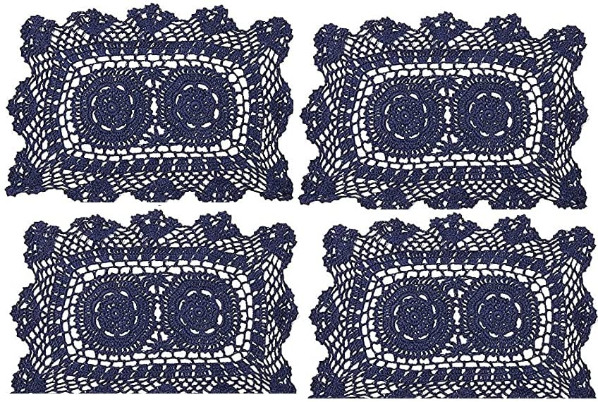 Miniatura 2 de Factory Direct Craft Juego de 4 tapetes individuales de encaje de ganchillo de algodón rectangular azul marino | 12 pulgadas de largo x 8 pulgadas