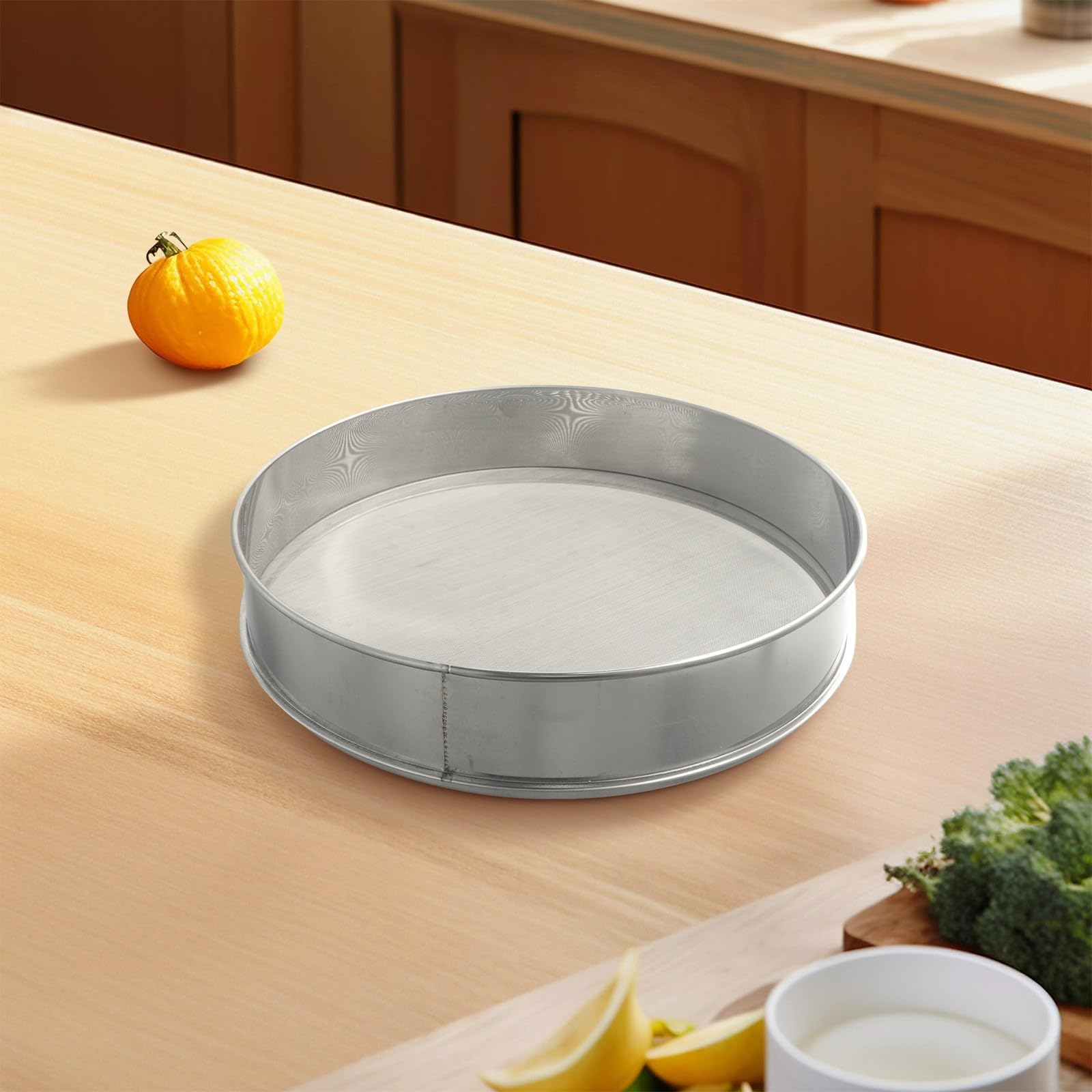 Tamis à farine en acier inoxydable, maille fine de 40 cm, tamis de cuisine pour le sucre, l'huile, facile à nettoyer