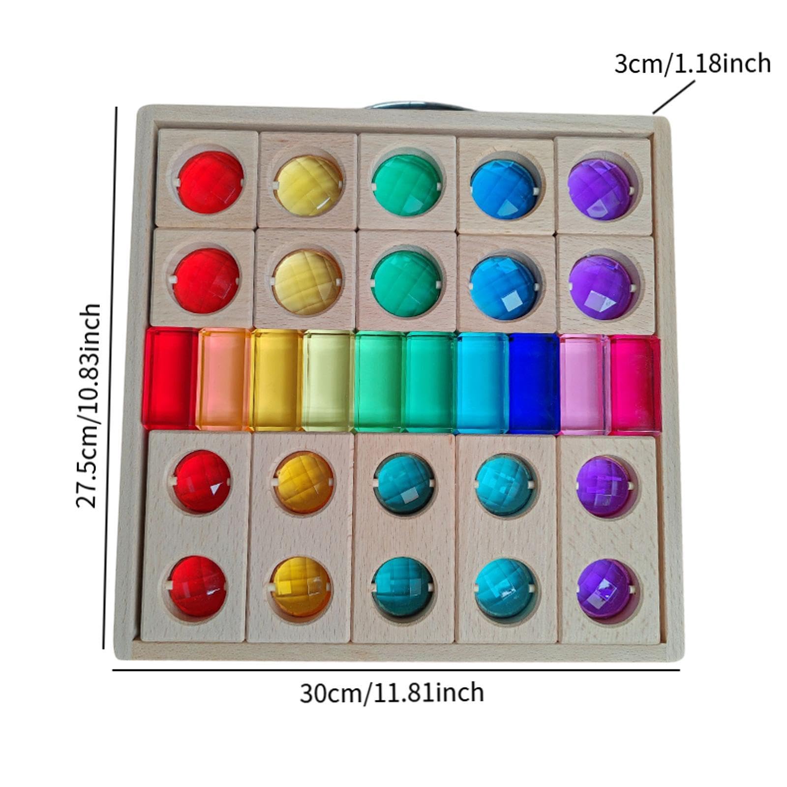 Acryl Holzbausteine Set Kinder Stapelspiel Steine Bunte Regenbogen Würfel Spielzeug mit Glitzernden Durchsichtigen Bauelementen Und Aufbewahrungsbox, 3 Arten Blöcke