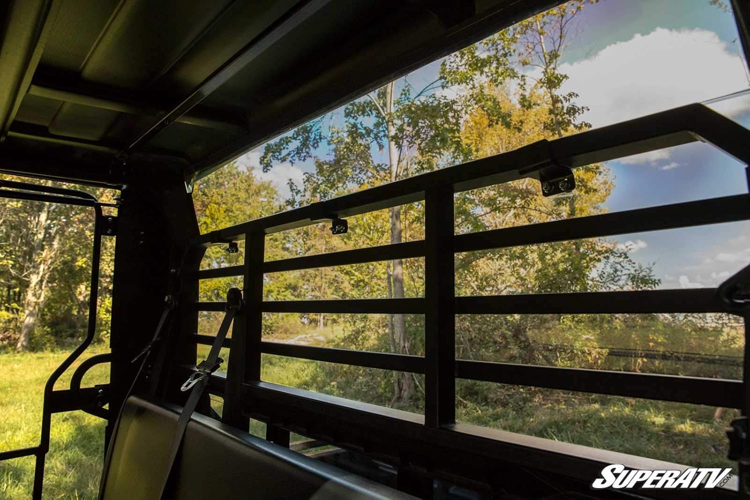 SuperATV Heavy Duty Rear Windshield Compatible With Kawasaki Mule FXT: 2015+ / Kawasaki Mule DXT: 2016+ | Light Tinted - 1/4" Thick Polycarbonate 250x Stronger Than Glass | Made in USA