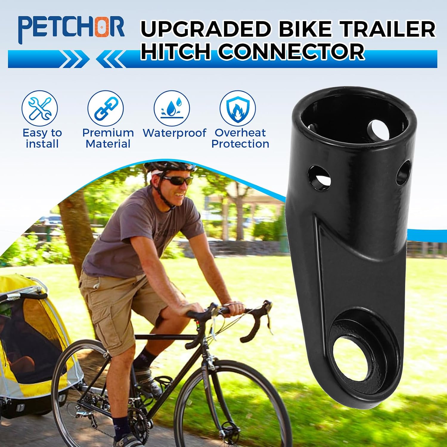 Bike Trailer Hitch Coupler Compatible with Instep & Schwinn Trailers, Universal Bicycle Trailer Attachment for Kids/Dogs/Cargo, Replacement Bike Trailer Connector Parts for Baby/Pet Trailers