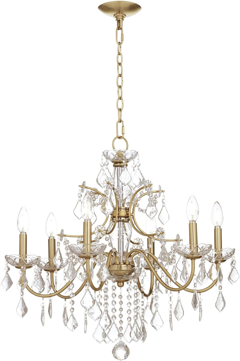Vienna Full Spectrum Magrite Gold Hanging Chandelier Lighting 26 1/2" Wide French Clear Crystal Curved Arm 6-Light Fixture Dining Room House Foyer Entryway Kitchen Bedroom Living Room High Ceilings
