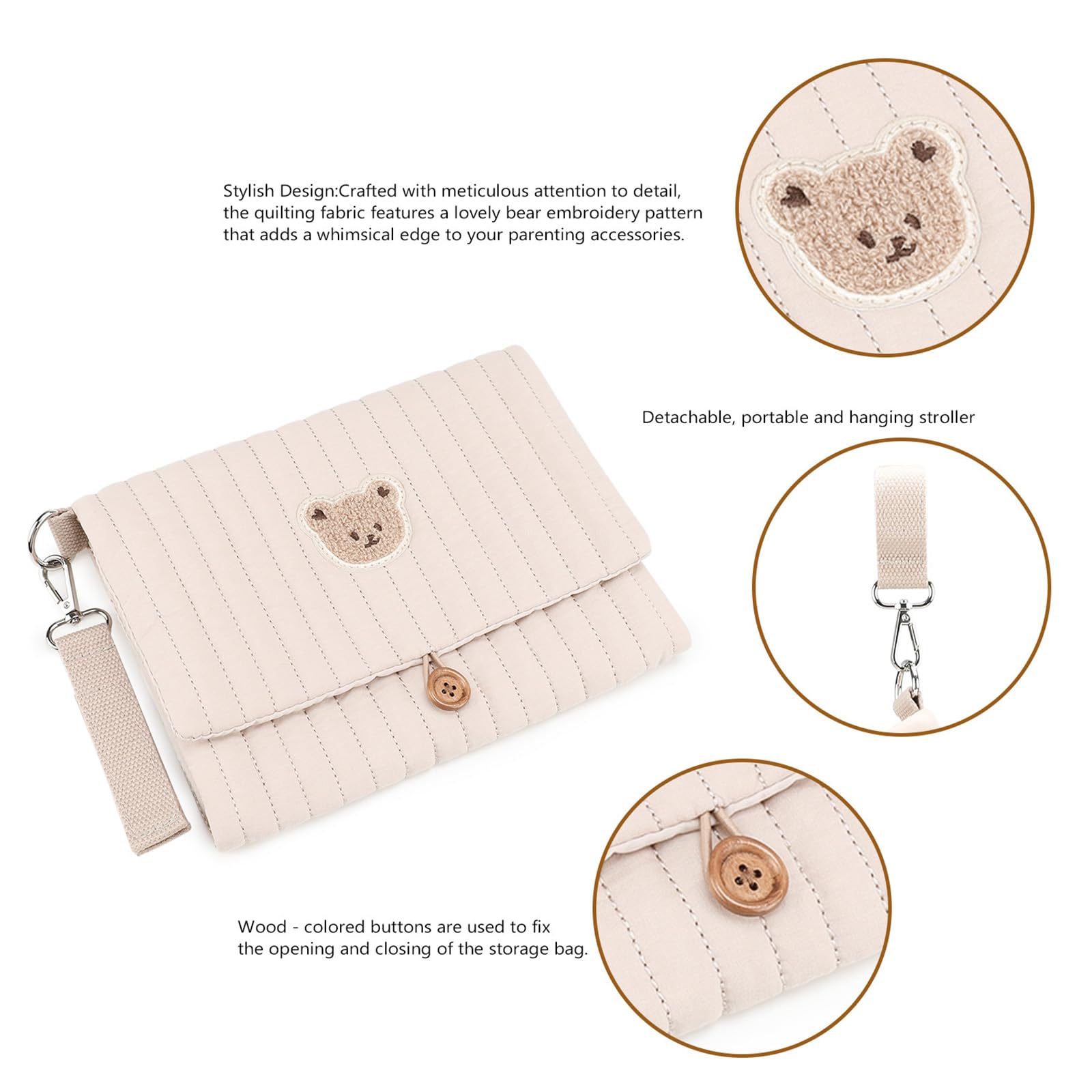 Simpatico Borsa per pannolini con orsetto ricamato, tasche multiple, organizer per passeggino