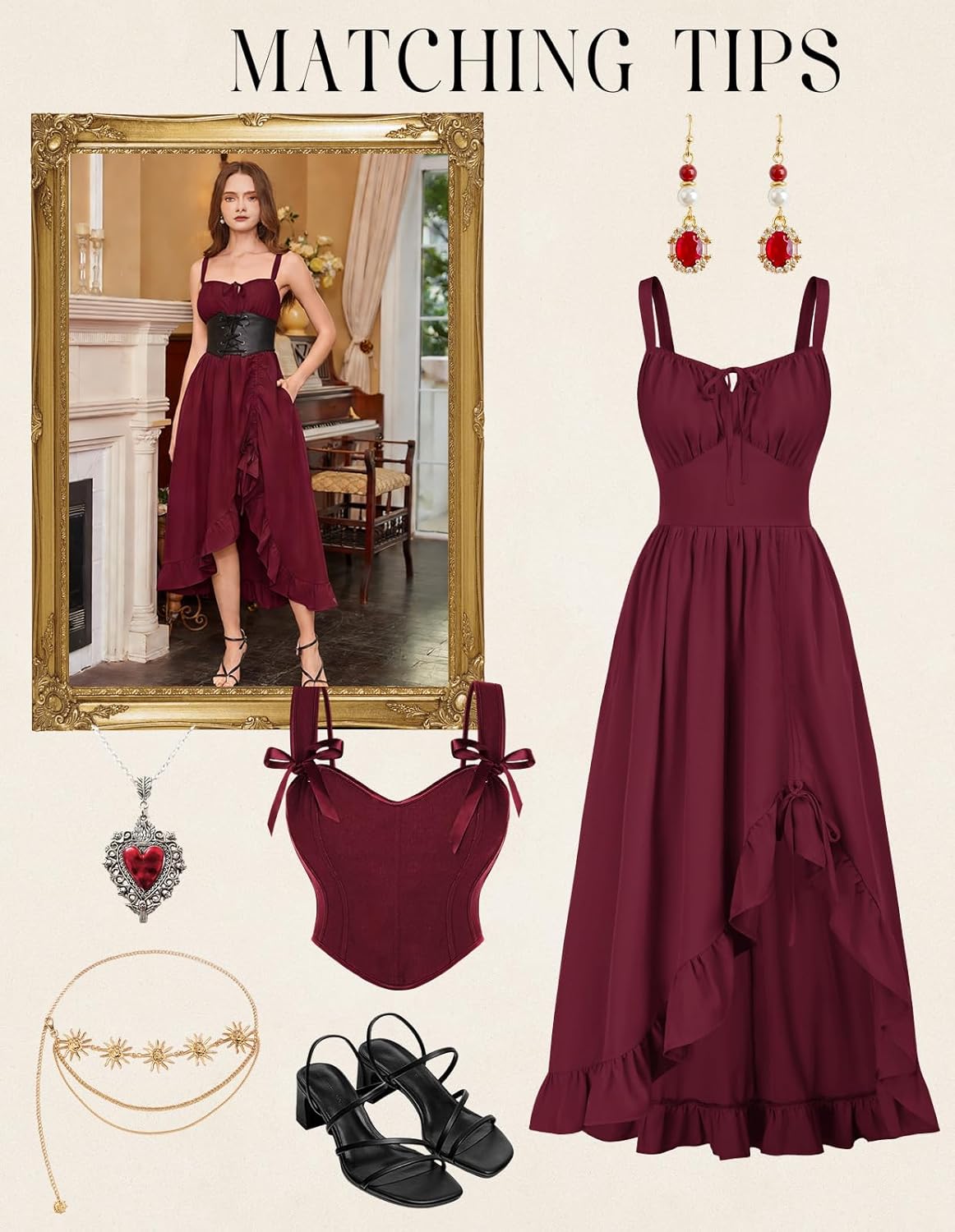 Scarlet Darkness Renaissance Dress Women Summer Corset Dress Flowy Sleeveless Milkmaid Vacation Sundress with Pockets - Image 4