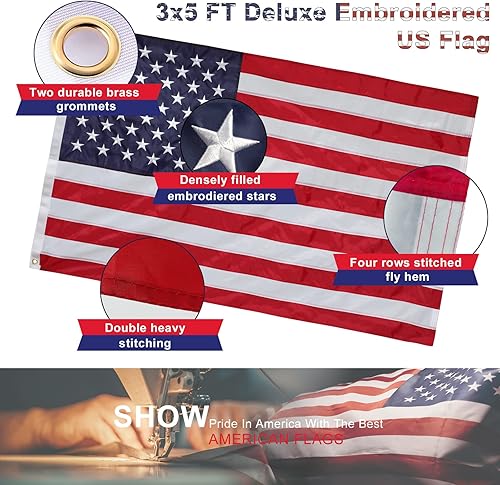 Miniatura 2 de Mástil de bandera de casa con bandera estadounidense, kit residencial de mástiles de bandera con mástil de bandera de metal sin enredos de 6 pies,