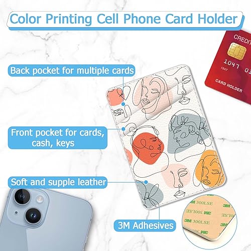 Miniatura 2 de Paquete de 2 portatarjetas de cuero para teléfono, billetera adhesiva, elegante funda para teléfono, soporte para tarjetas de crédito, adecuado para