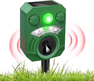 Joomouney Cat Repellent Garden, Cat Deterrent Solar Ultrasonic Animal Scarer with PIR Sensor & Flash 5 Adjustment Modes, IPX4 Waterproof USB Charging, Animal Repellent for Yard Garden,Green