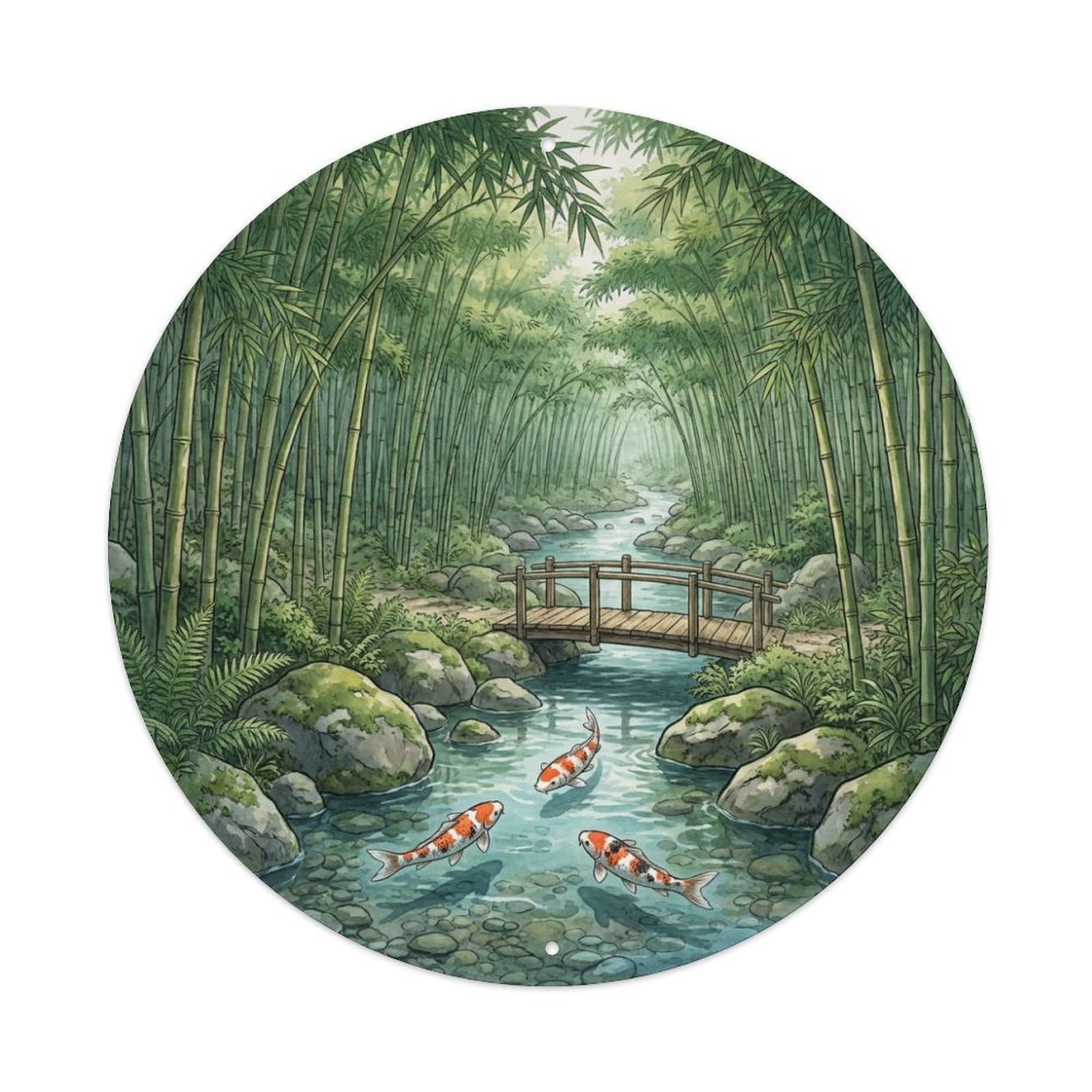Tgrcjimh Style Metal Tin Sign Japanese Koi Fish Bamboo Stream Forest Flow 1