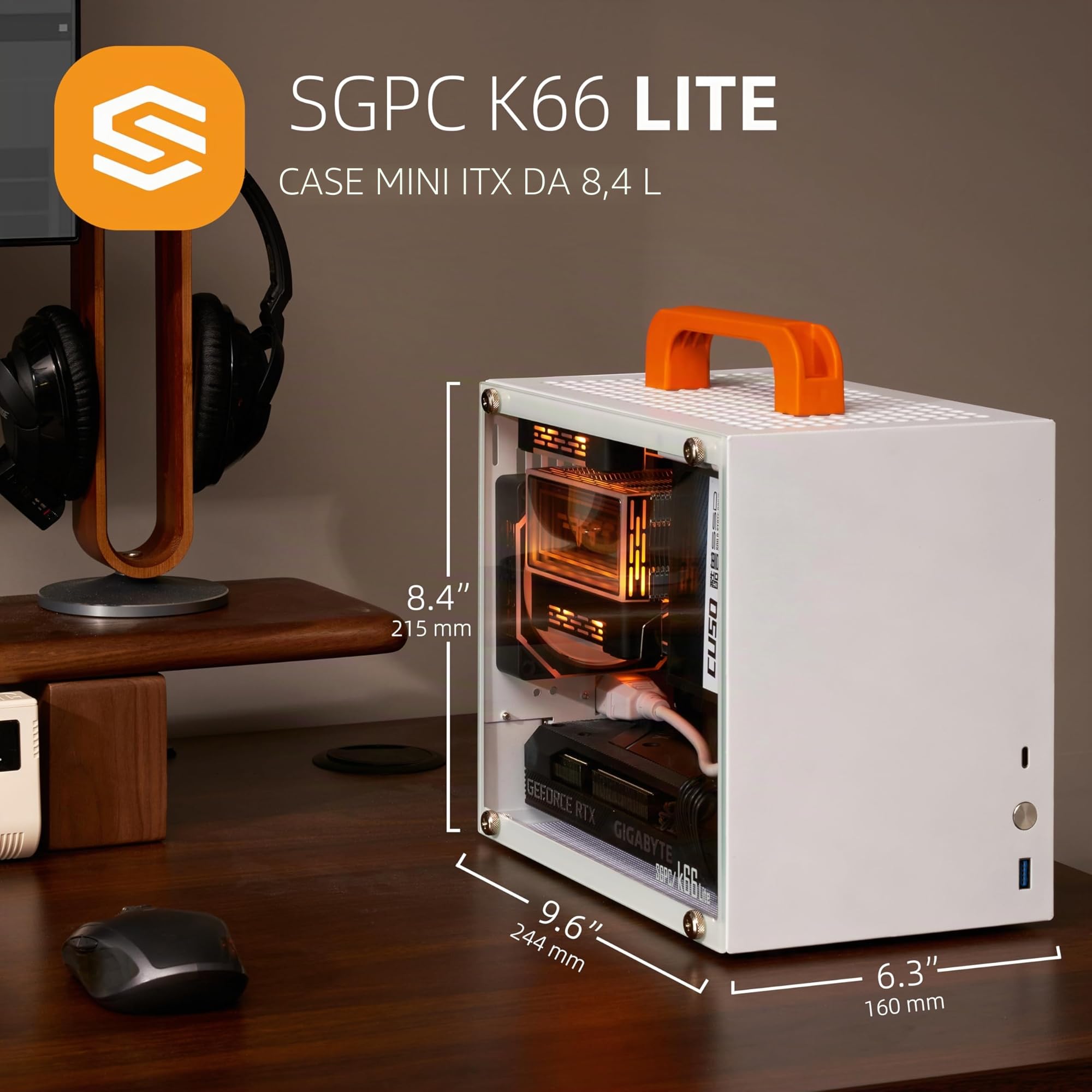 SGPC K66 Lite 8.4L/Compact Mini-ITX PC Gaming Case/135mm CPU Cooler & 240mm GPU & SFX PSU Support/Vetro Temperato Pannello Laterale/1 x Preinstallato ARGB Fan (K66Lite, Bianco)