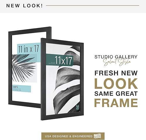 Miniatura 2 de MCS Studio Gallery Marco para foto rectangular de 11 x 17 pulgadas, imitación de veta de madera de color negro, con cristal antirrotura, para póster