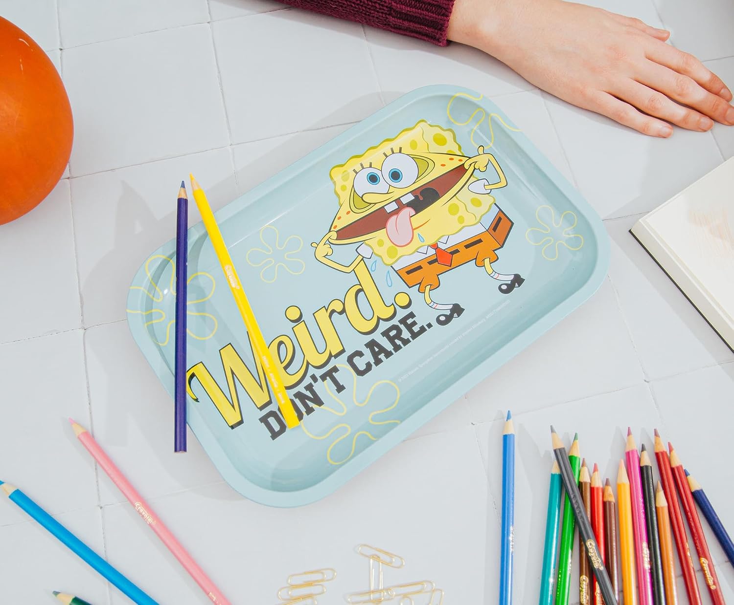 Silver Buffalo Spongebob Weird Don't Care 11.3" x 7.4" Tin Tray