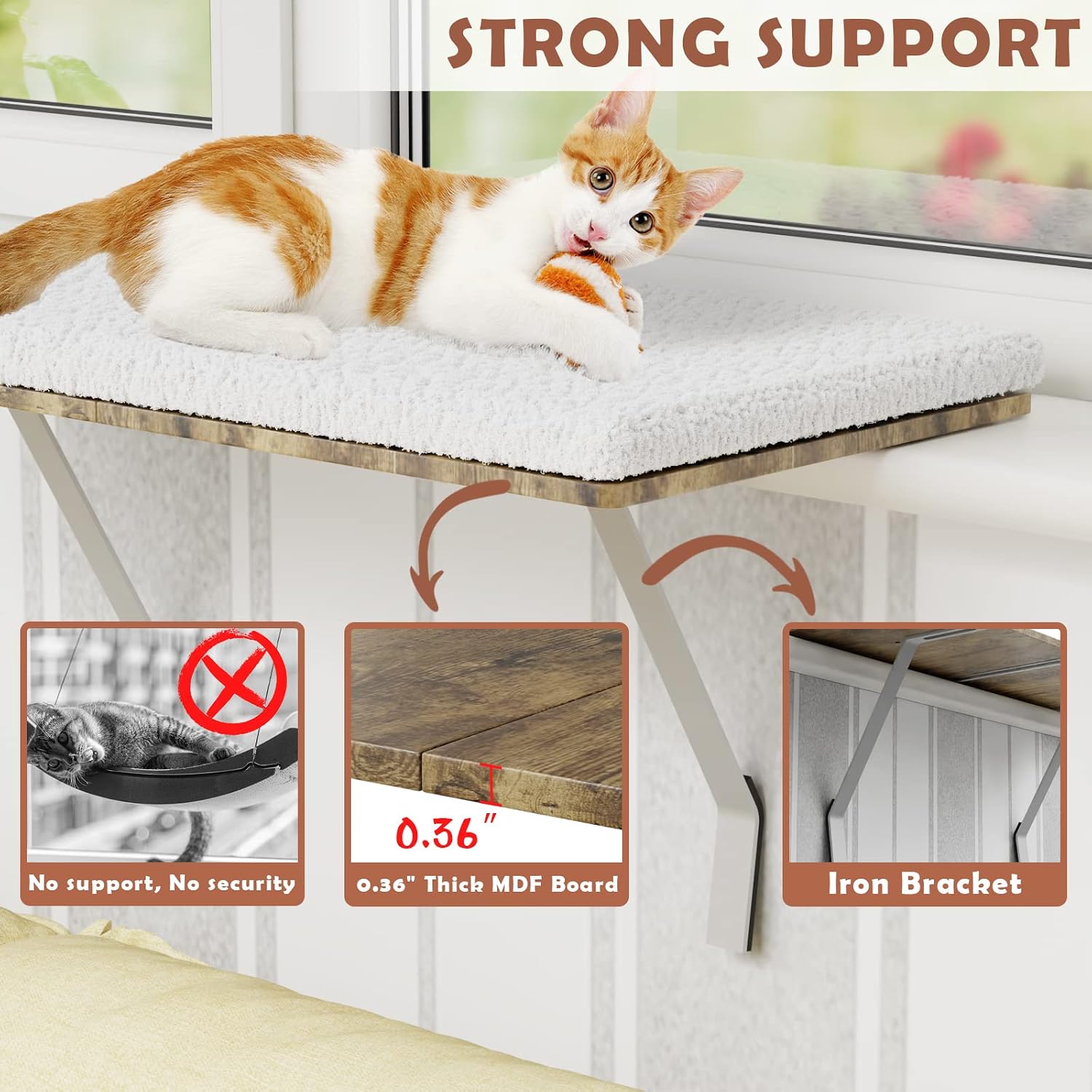 review Cat Window Perch, Window Sill Cat Seat with Bottom Support, Cat Hammock Window Bed with Removable Lambswool Mat, All Around 360°Sunbath Pet Cat Window Perch for Indoor Cats, Holds Up to 35lbs