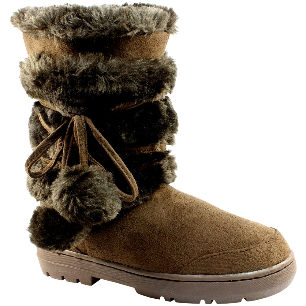 Holly Womens Pom Pom Waterproof Winter Snow Boots - Brown - 7-40 - AEA0160