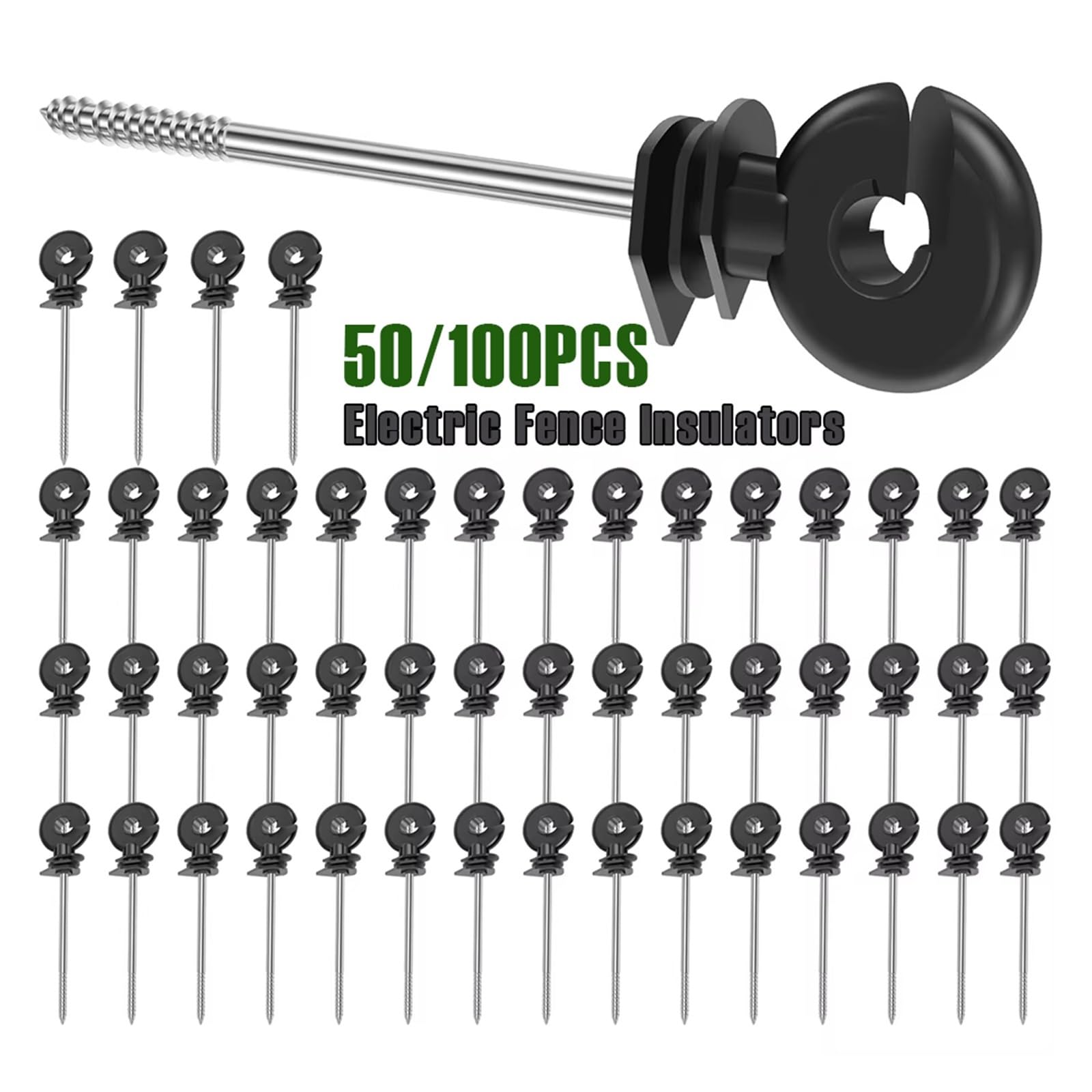 50/100 Stück Elektrozaun-Isolatoren, Selbstschneidende Holzpfostenfarm, Vielseitiger Temperaturbeständiger Isolator für Holzpfähle, Seil, Weidezaun(100Pcs)