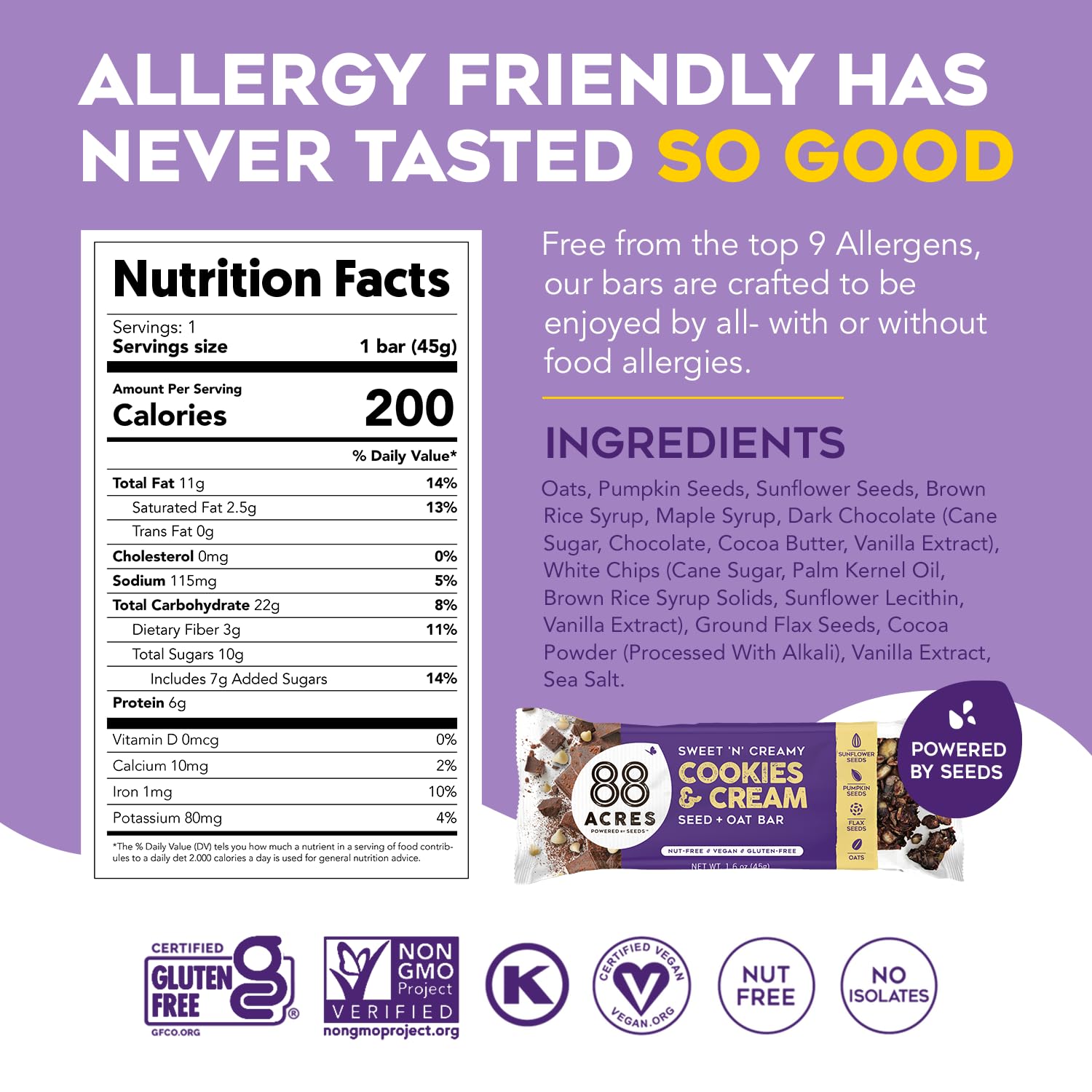 88 ACRES Cookies and Cream Seed Oat Bar 1 6 OZ — view 2